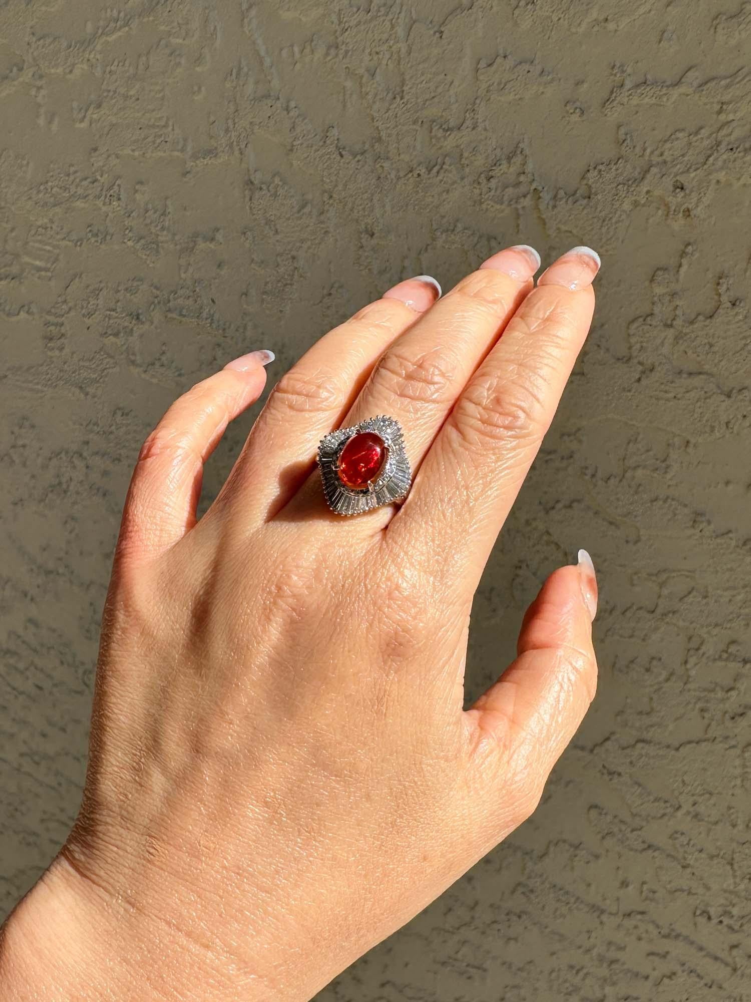 2.05ct Stunning Mexican Fire Opal w/ Diamond Halo Engagement Ring Platinum R6733 For Sale 2