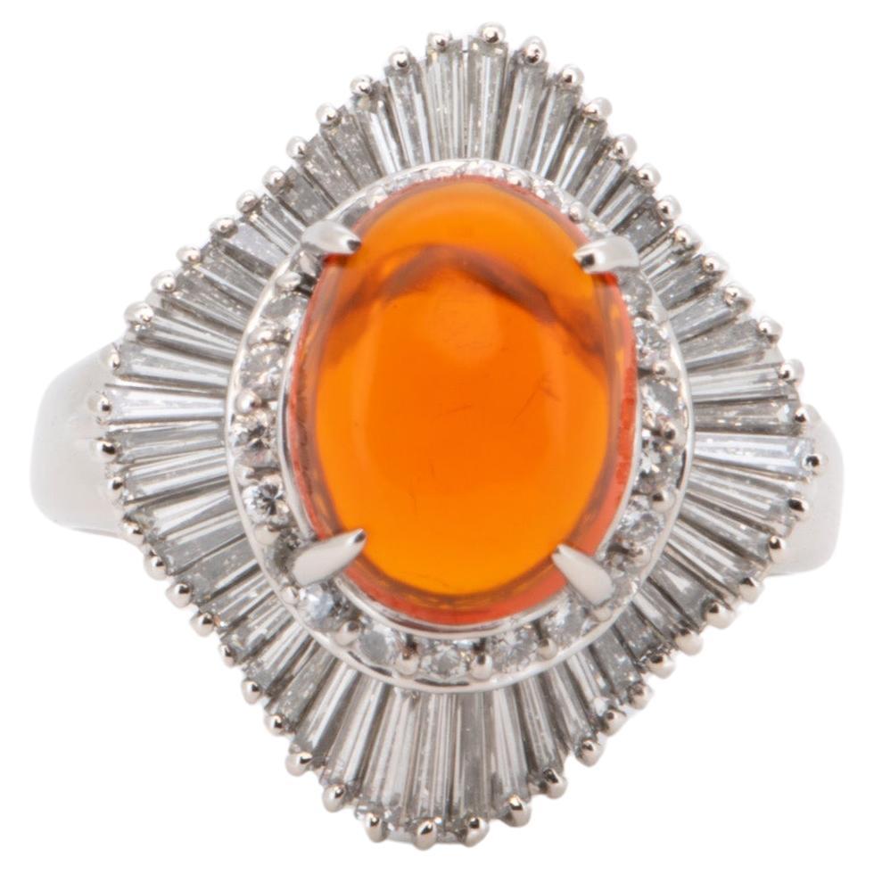 2.05ct Stunning Mexican Fire Opal w/ Diamond Halo Engagement Ring Platinum R6733