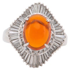 2,05 Karat atemberaubender mexikanischer Feueropal mit Diamant-Halo-Verlobungsring aus Platin R6733