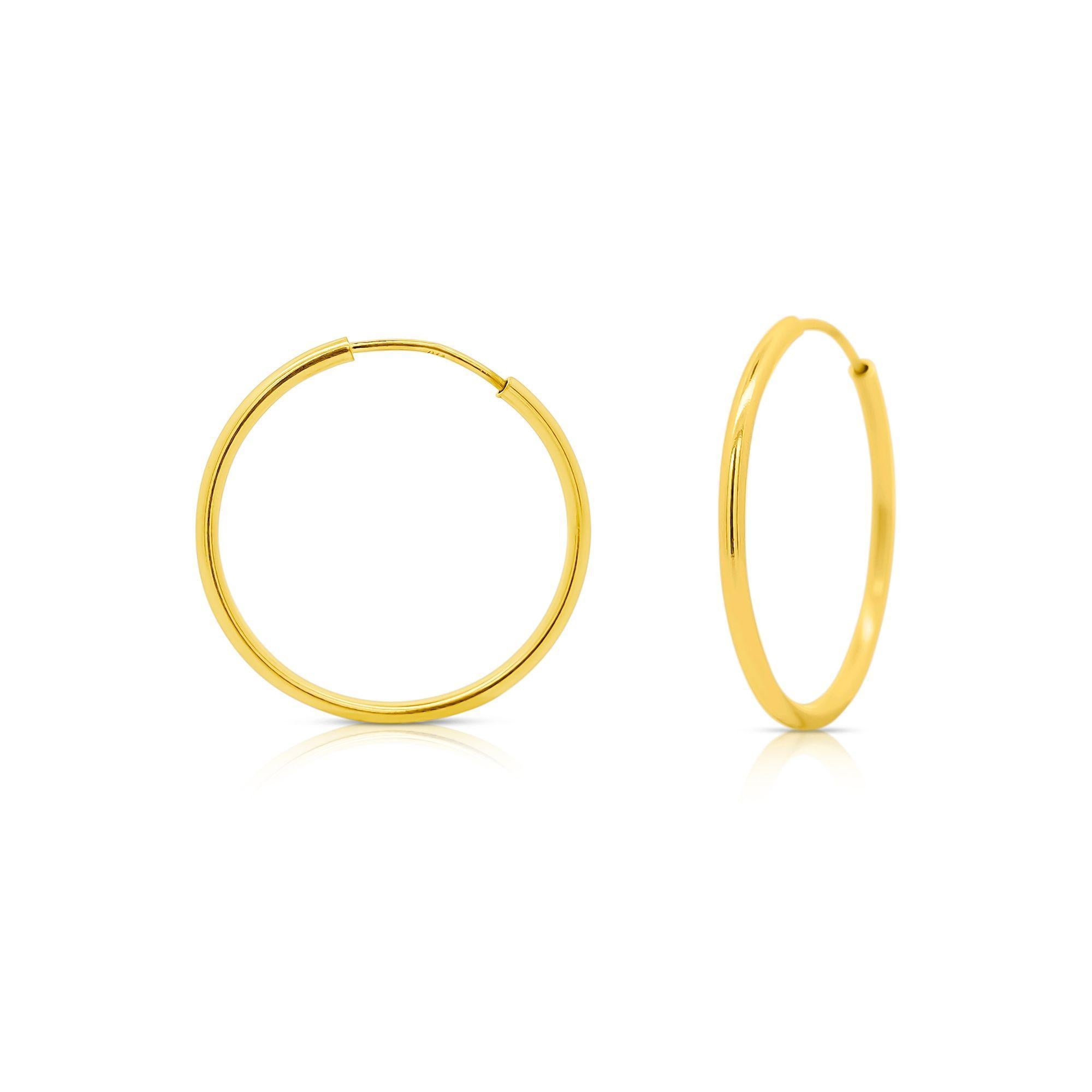 20,5 mm 14K massivem Gold dünnen Reifen Ohrringe auf Hidden Wire Closure im Zustand „Neu“ im Angebot in Miami, FL