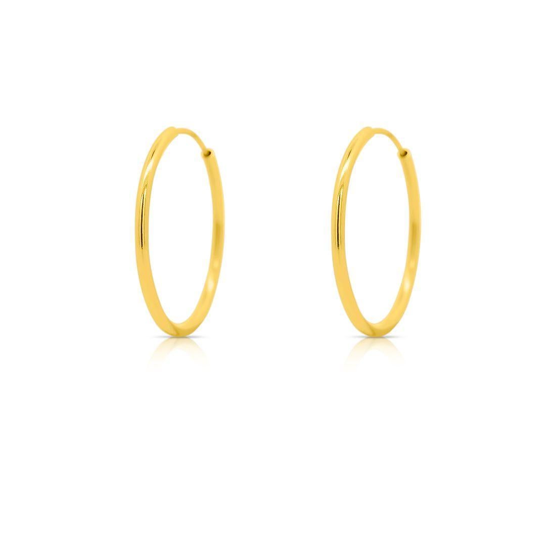 20,5 mm 14K massivem Gold dünnen Reifen Ohrringe auf Hidden Wire Closure im Angebot 1