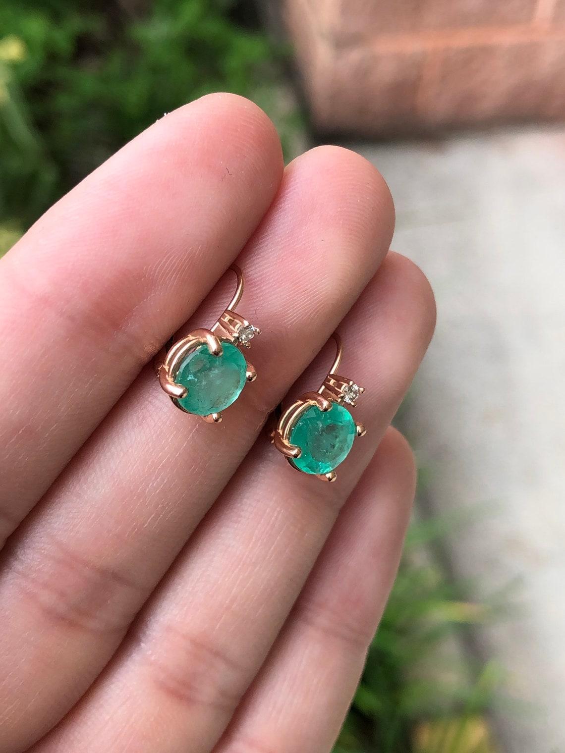 Women's 2.05tcw 14K Colombian Emerald Princess Cut Solitaire Stud Earrings Asscher Cut For Sale