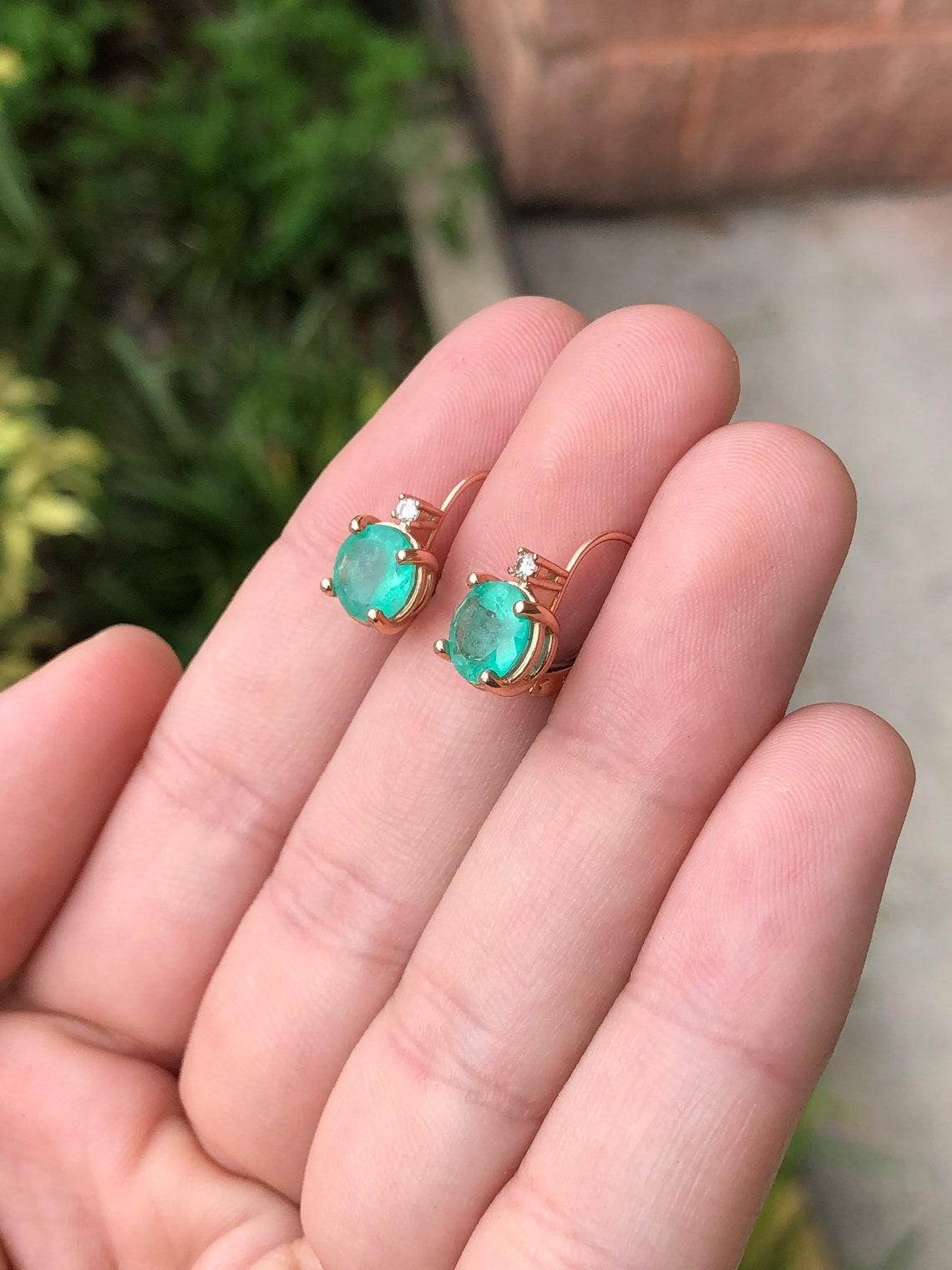 2.05tcw 14K Colombian Emerald Princess Cut Solitaire Stud Earrings Asscher Cut For Sale 1