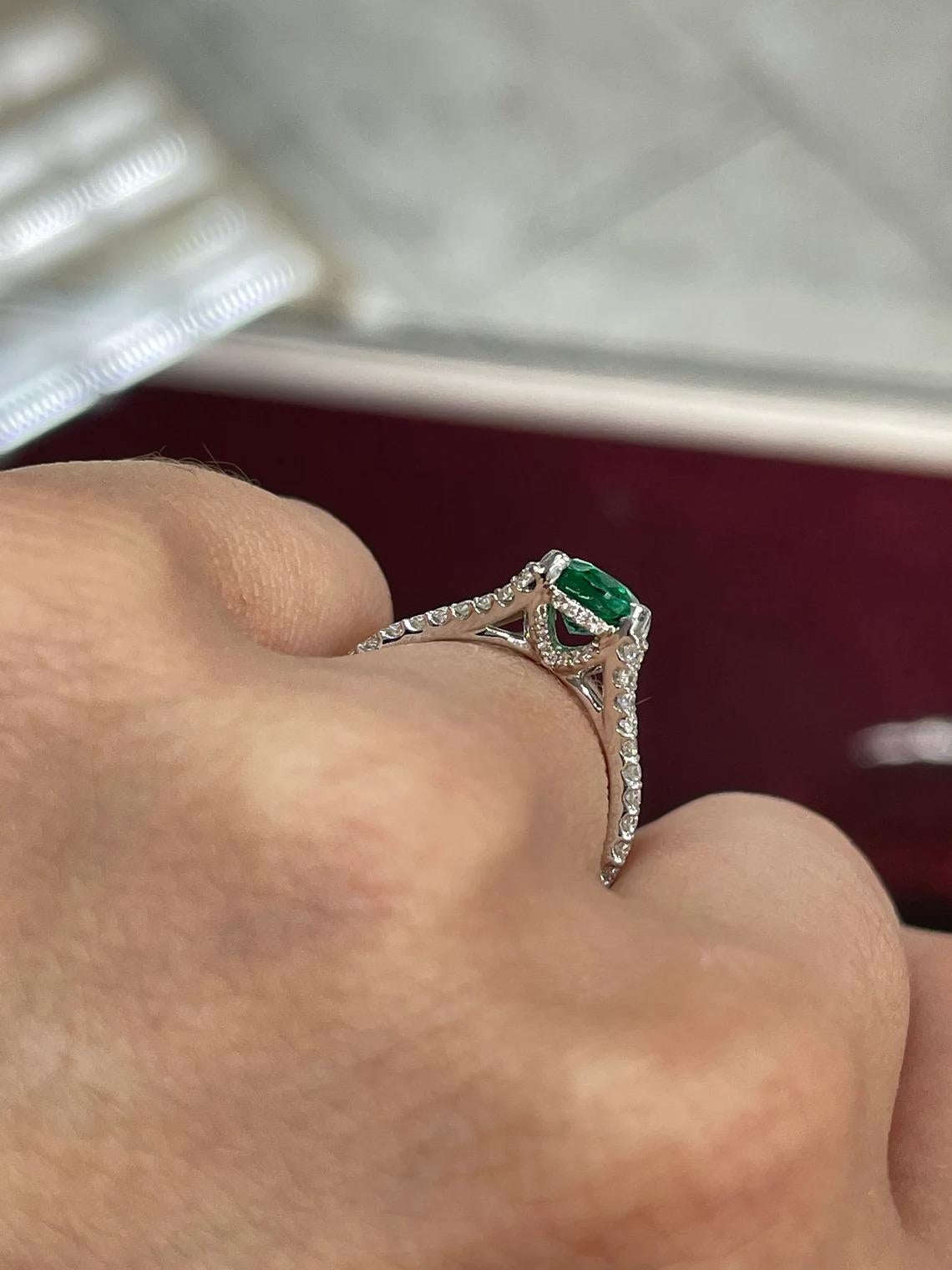 2.05tcw 14K Natural Emerald-Oval Cut & Diamond Split Shank Engagement Ring For Sale 1