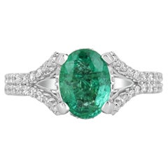 2,05tcw 14K natürlicher Smaragd-Ovalschliff & Diamant-Verlobungsring mit geteiltem Schaft