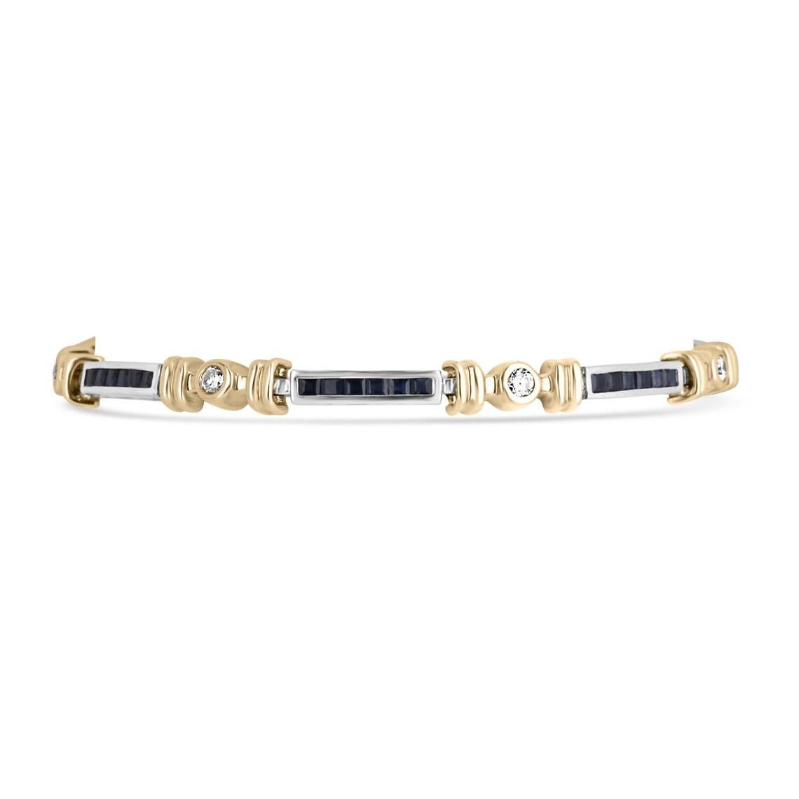 Modern 2.05tcw 14K Sapphire Tennis Bracelet Sapphire & Diamond Two-Toned Gold Bracelet For Sale
