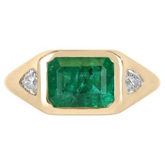 2.05tcw 14K Three Stone Emerald-Emerald Cut 
Trillion Cut Diamond Gypsy Ring