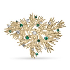 2,05tcw 18K Gold kolumbianischer Smaragd und Diamant Branch Brosche Eleganter Smaragd