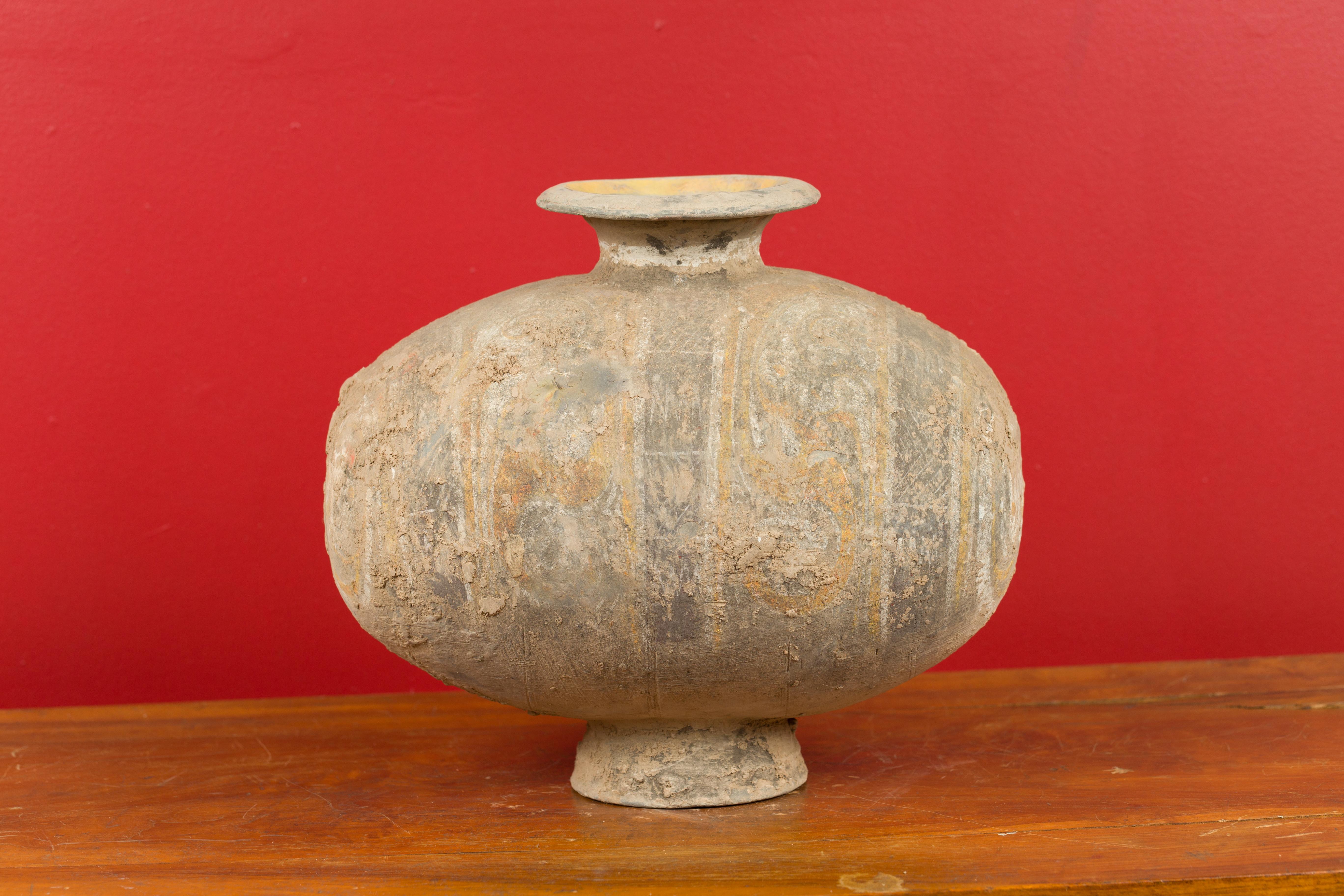 Chinese 206 BC-200 AD Han Dynasty Antique Terracotta Silk Cocoon Jar with Original Paint