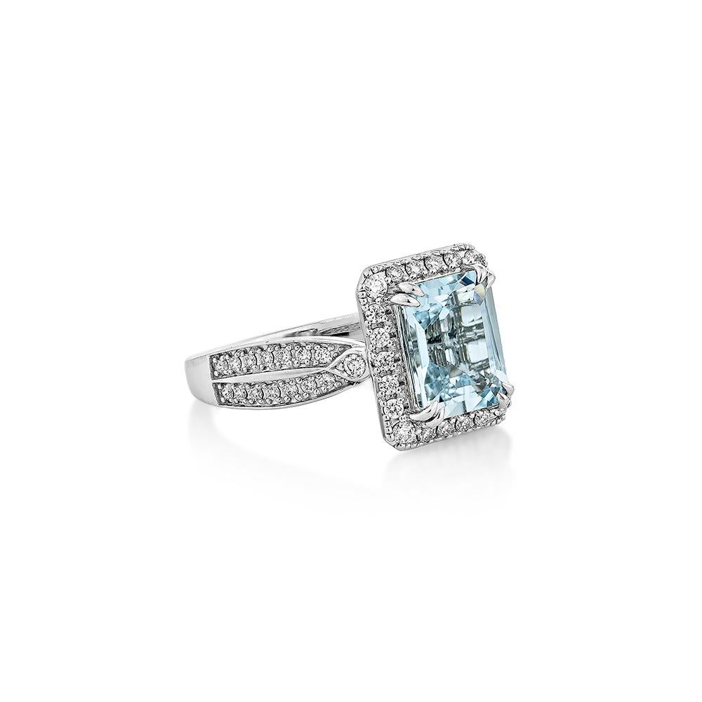 This collection features an array of Aquamarines with an icy blue hue that is as cool as it gets! Accented with Diamonds this ring is made in white gold and present a classic yet elegant look.
  
Aquamarine Fancy Ring in 18Karat White Gold with
