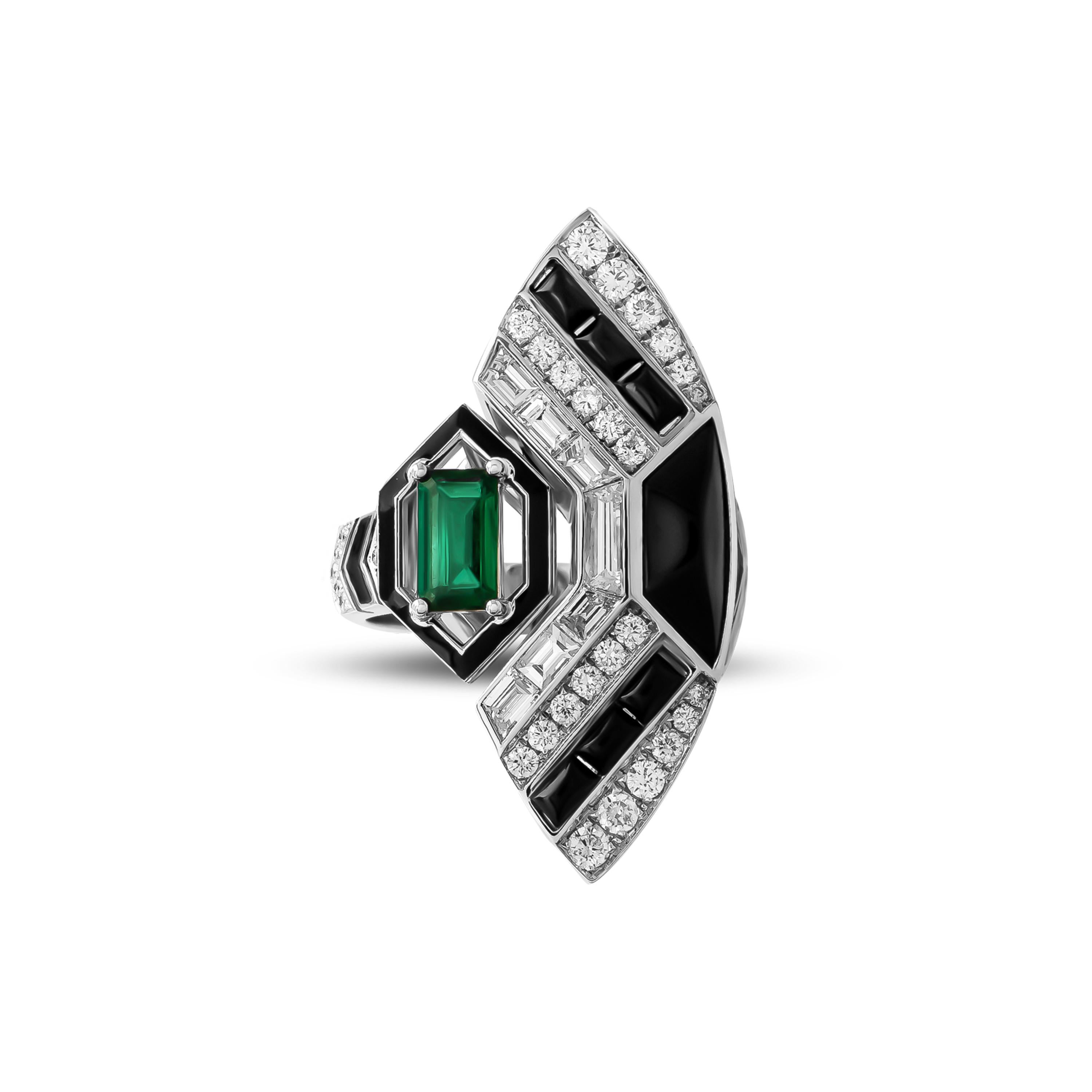 For Sale:  2.06 Carat Art Deco Diamond and Emerald 18K White Gold Ring 2
