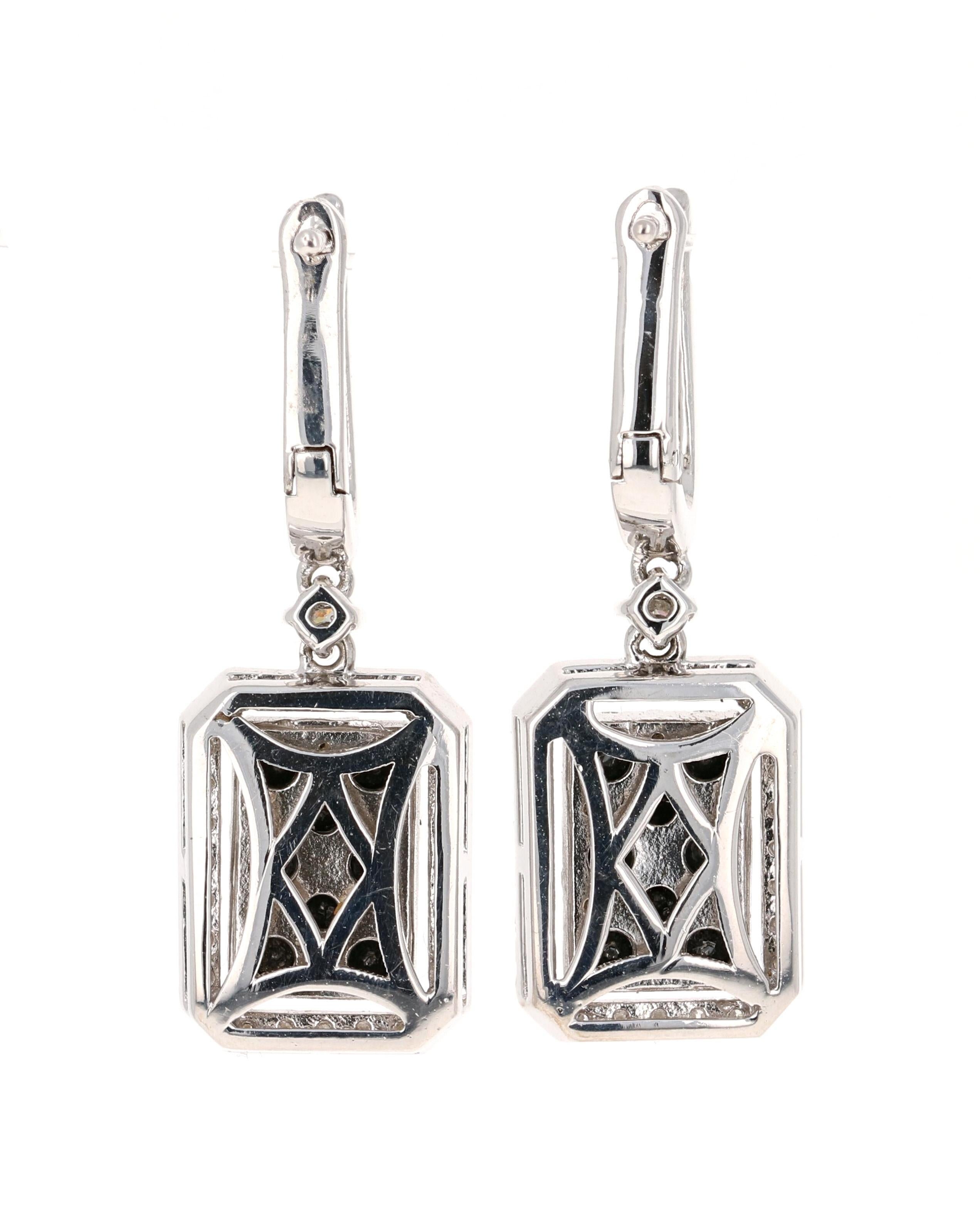 Contemporary 2.06 Carat Black Diamond White Diamond 14 Karat White Gold Earrings For Sale