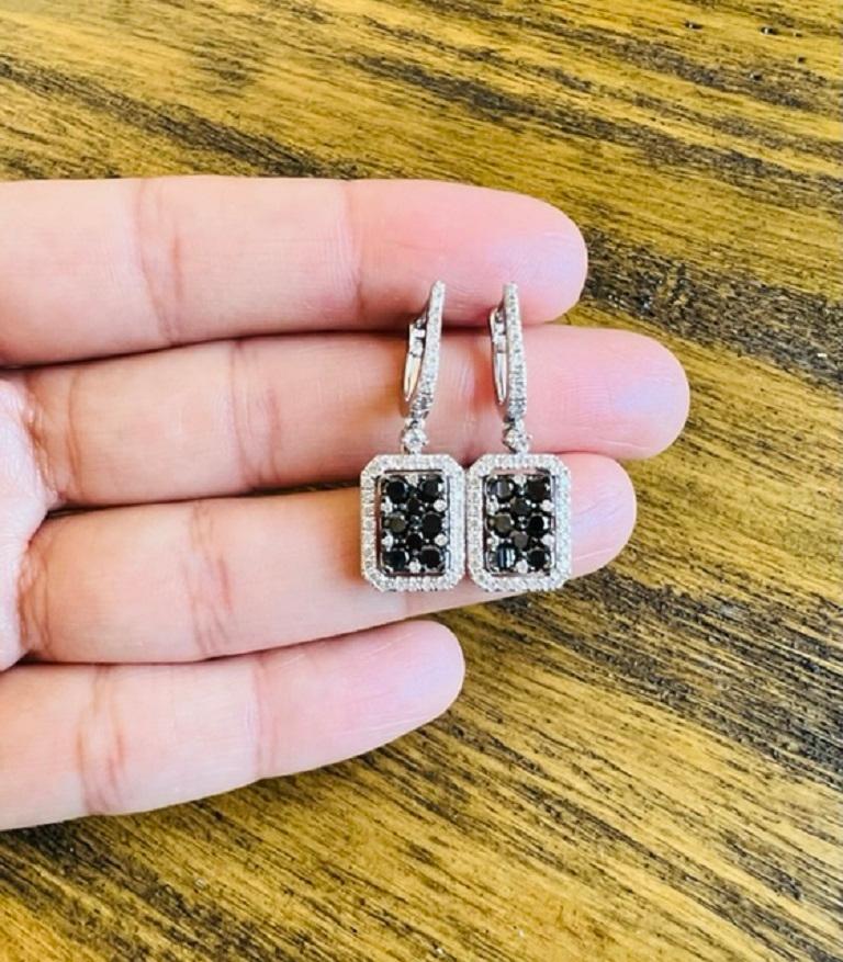 Round Cut 2.06 Carat Black Diamond White Diamond 14 Karat White Gold Earrings