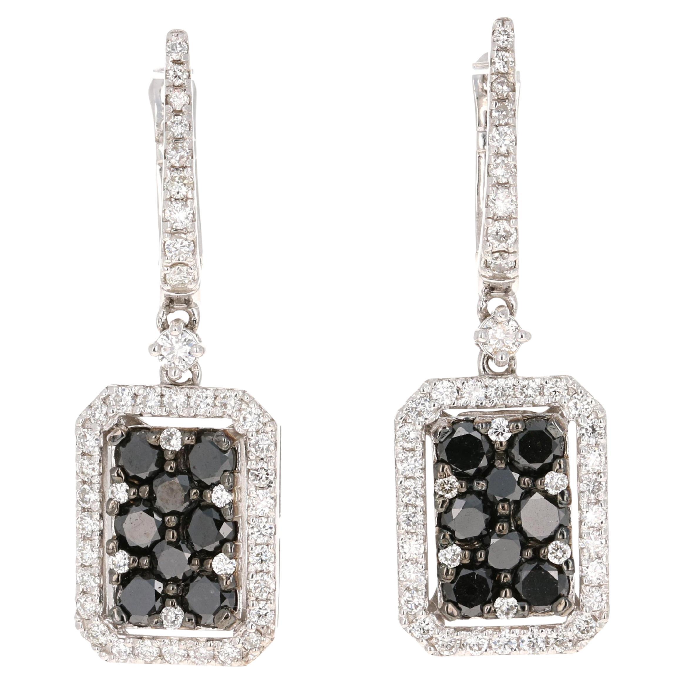 Orecchini con diamante nero da 2,06 carati e diamante bianco in oro bianco 14 carati