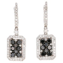 2.06 Carat Black Diamond White Diamond 14 Karat White Gold Earrings