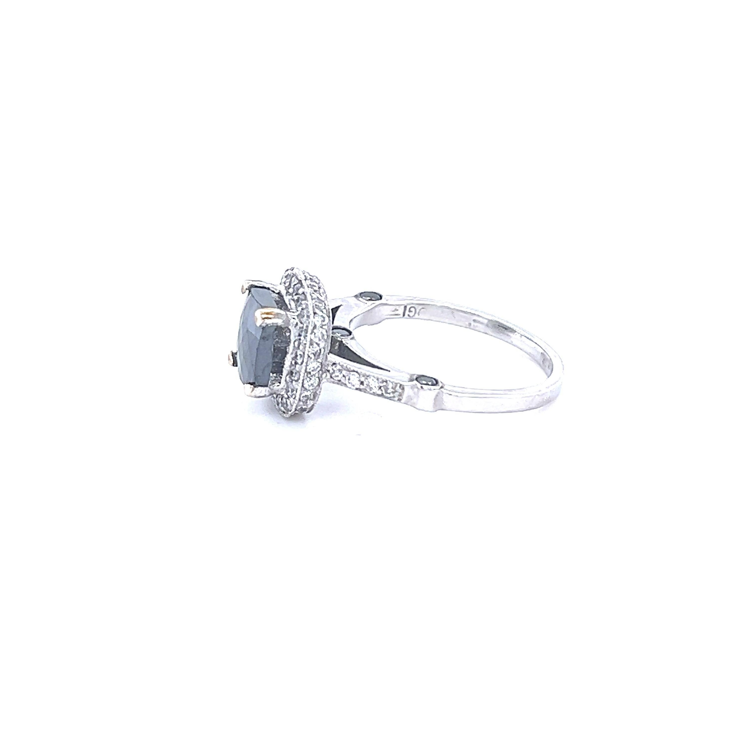 Contemporary 2.06 Carat Black White Diamond White Gold Engagement Ring For Sale
