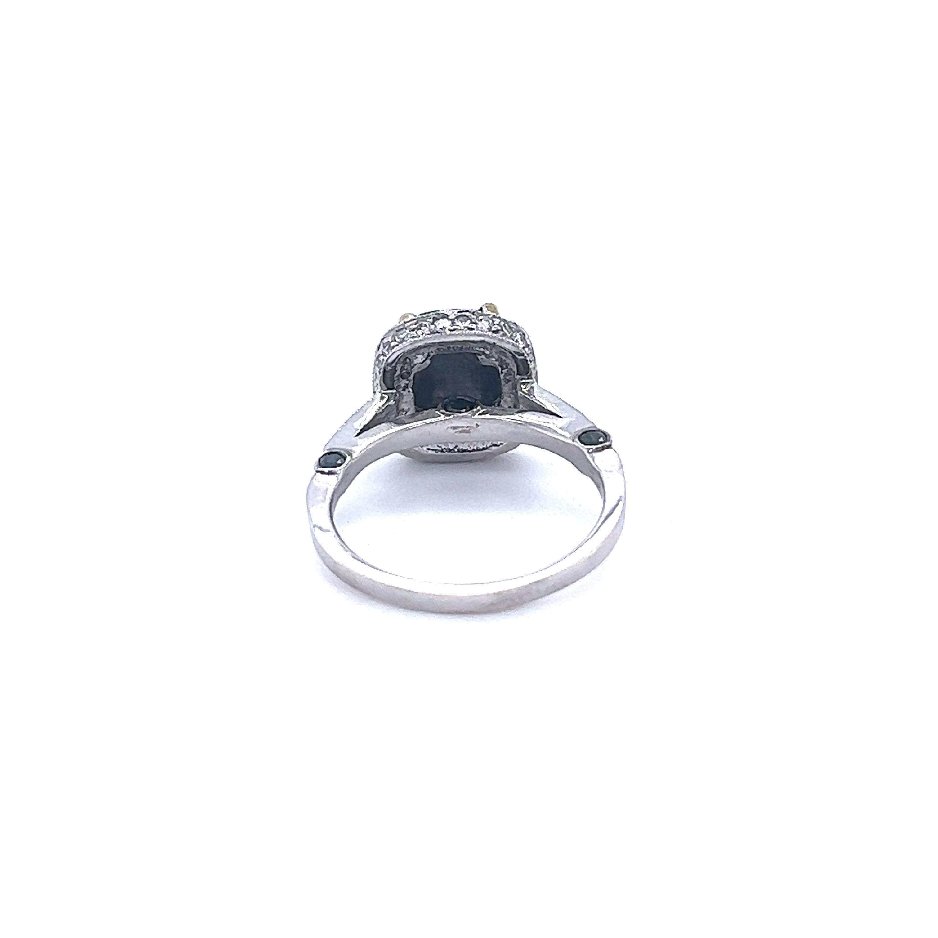 Cushion Cut 2.06 Carat Black White Diamond White Gold Engagement Ring For Sale