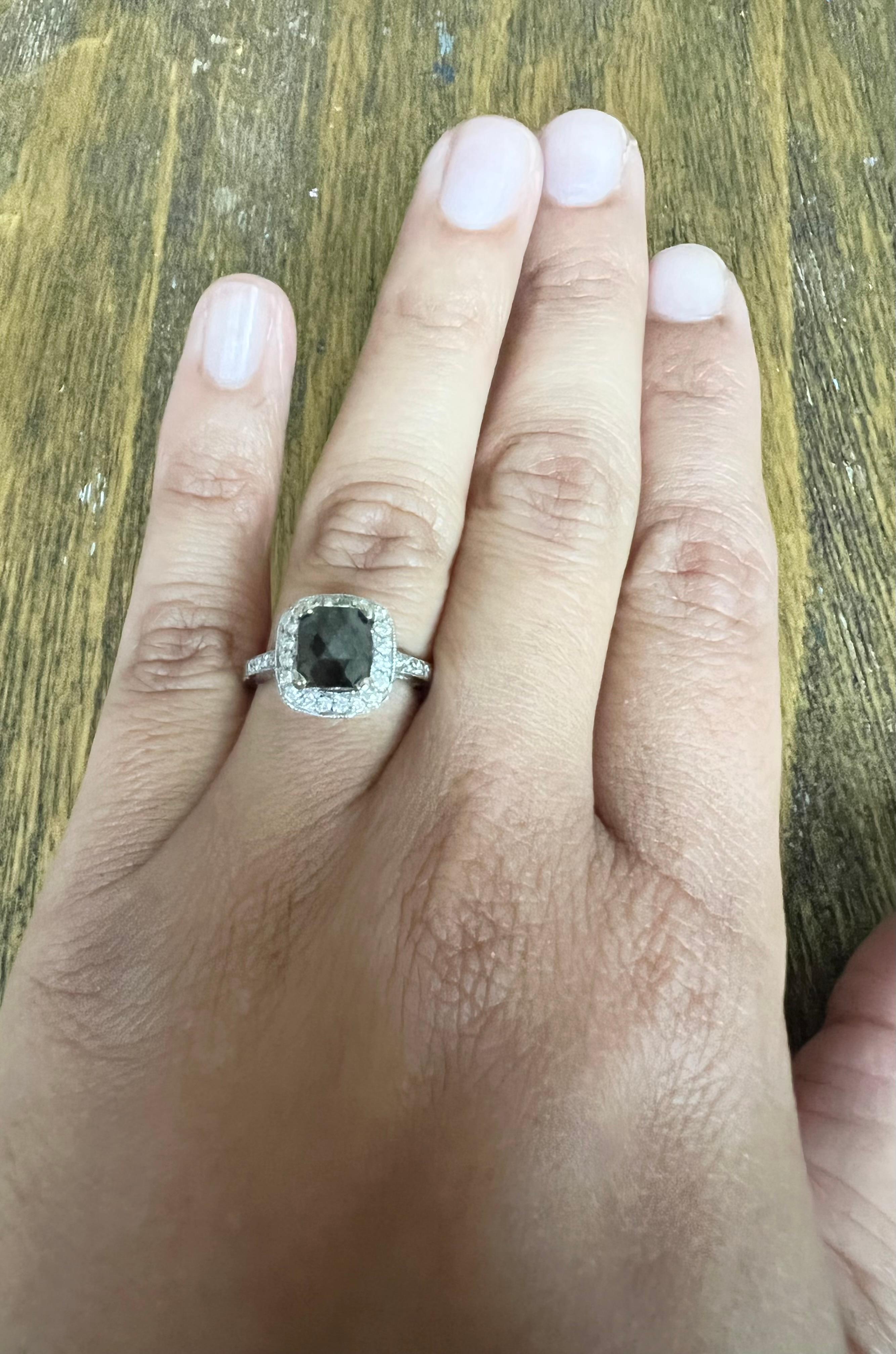 2.06 Carat Black White Diamond White Gold Engagement Ring In New Condition For Sale In Los Angeles, CA