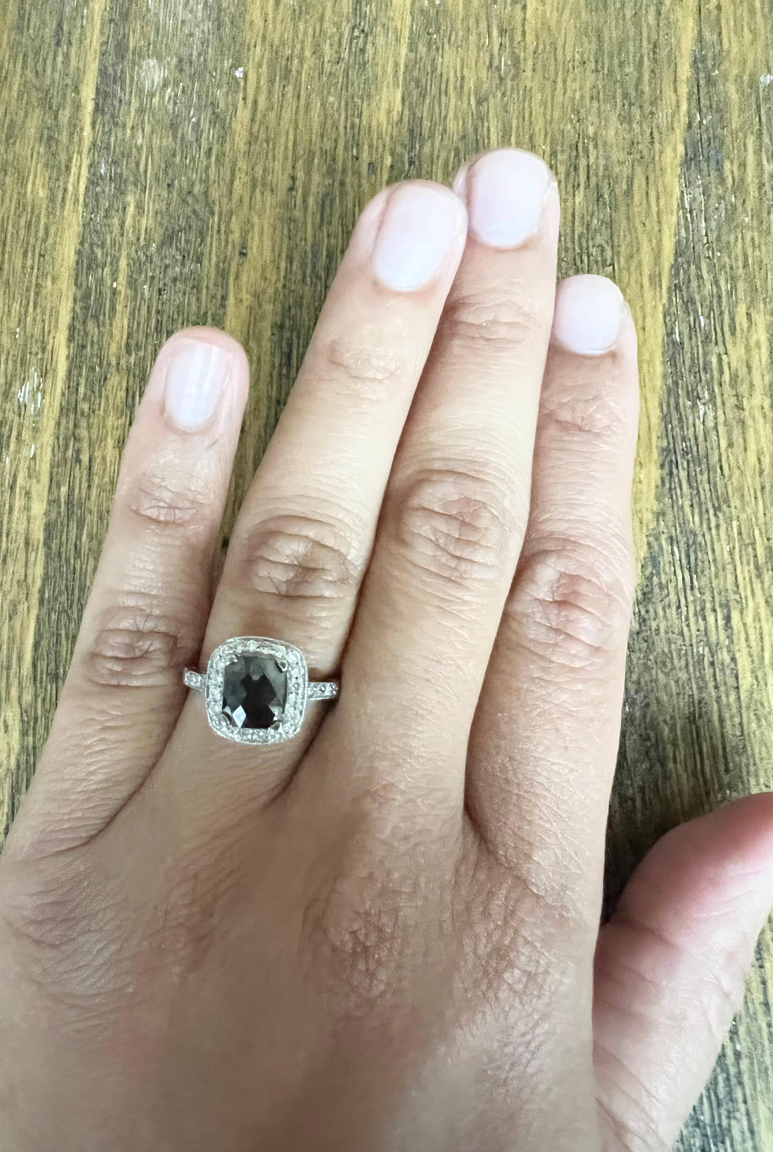 2.06 Carat Black White Diamond White Gold Engagement Ring For Sale 1