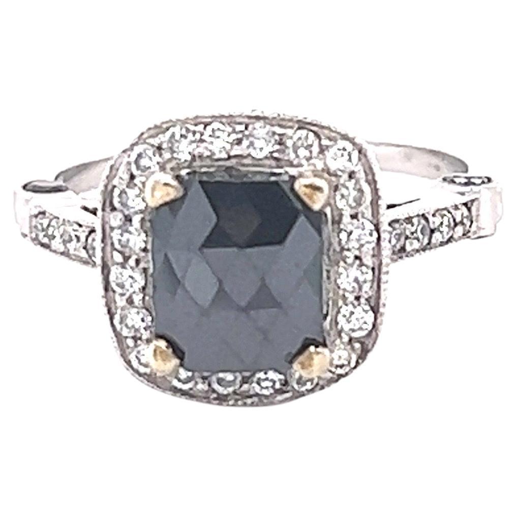 Bague de fianailles en or blanc avec diamants blancs et noirs de 2,06 carats en vente