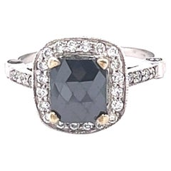 2.06 Carat Black White Diamond White Gold Engagement Ring