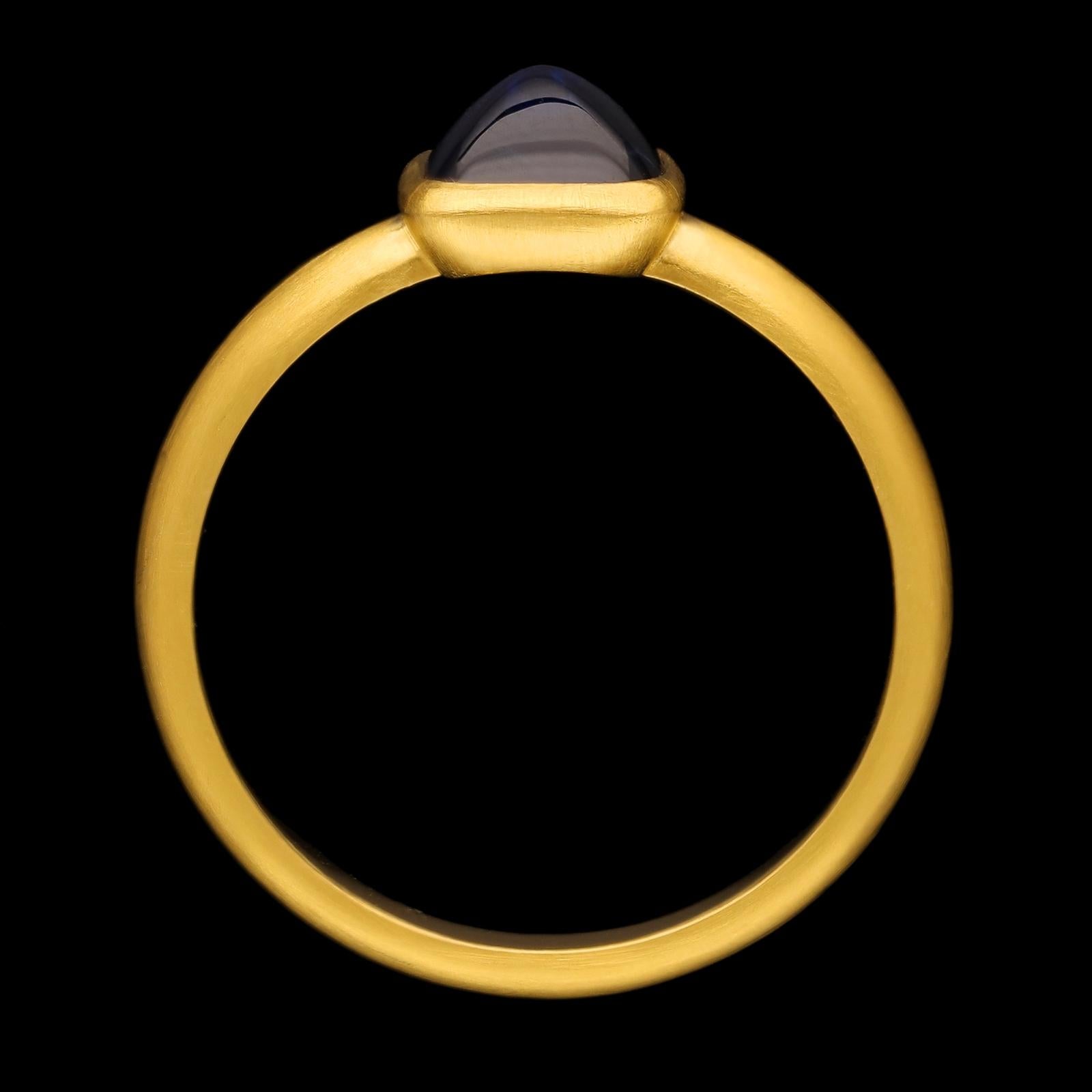 Hancocks 2.06 Carat Burmese Unheated Sugarloaf Cabochon Sapphire 22 Karat Ring In New Condition In London, GB