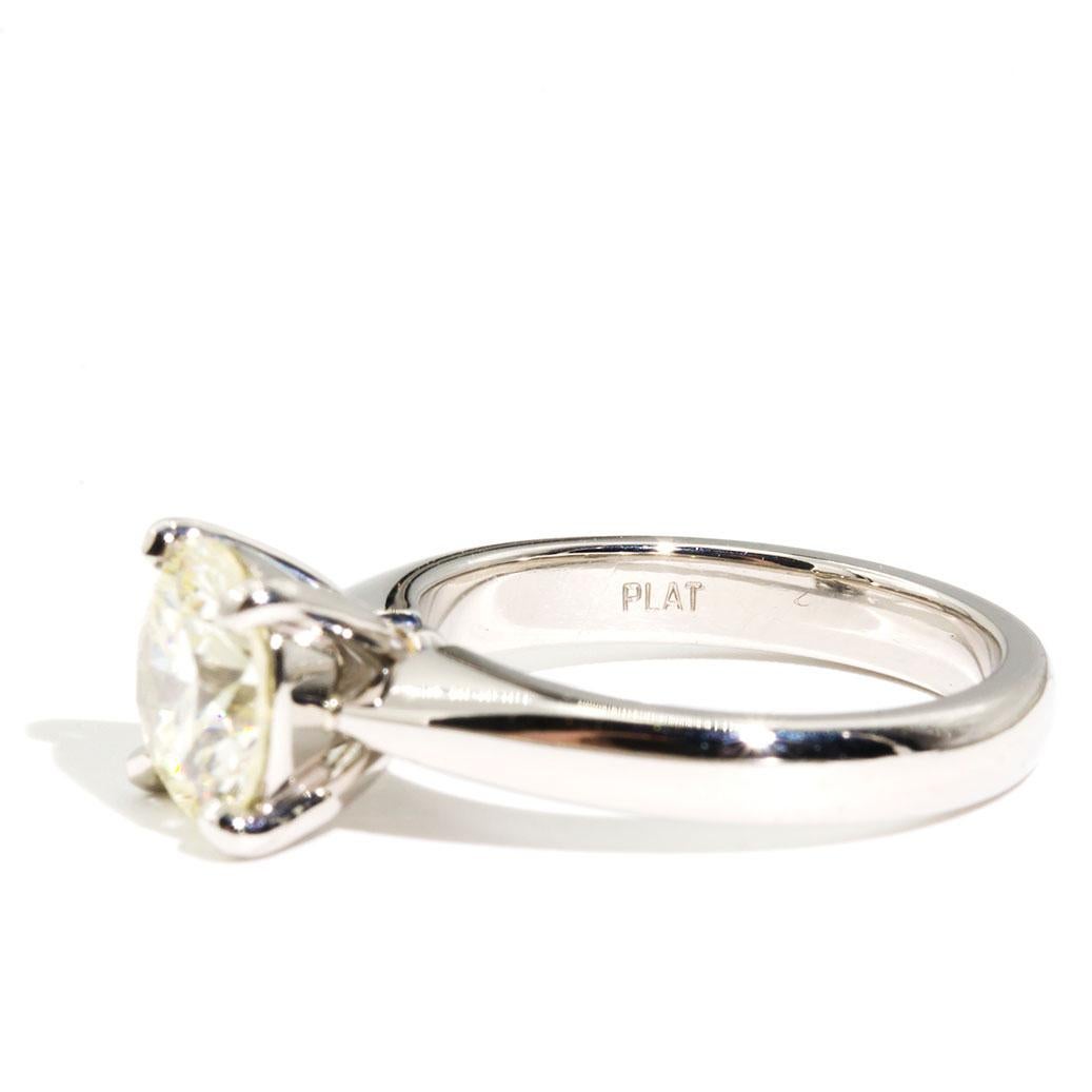 Modern 2.06 Carat Certified Round Brilliant Diamond Platinum Vintage Engagement Ring For Sale