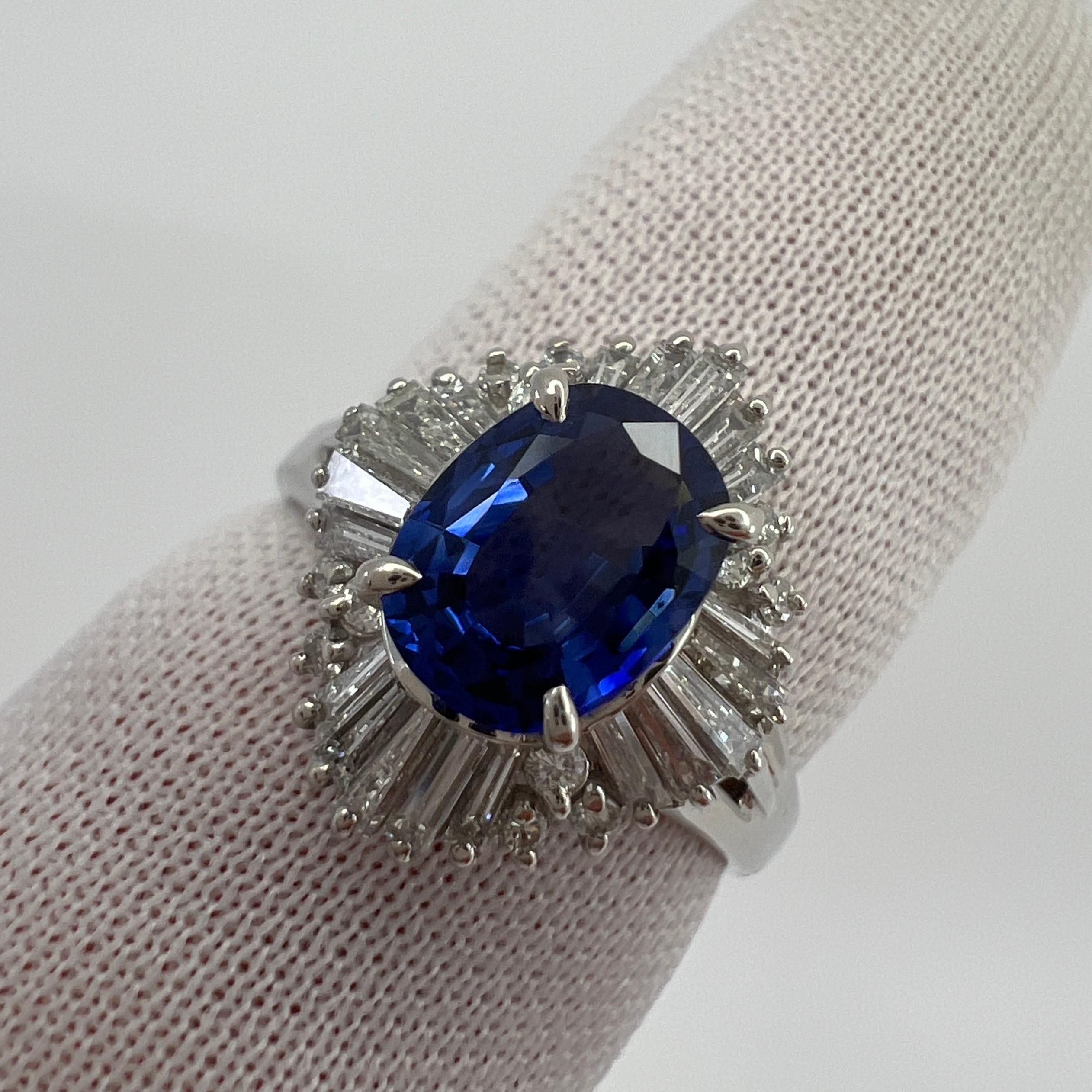 2.06 Carat Ceylon Blue Sapphire Diamond Platinum Ballerina Cocktail Cluster Ring For Sale 5