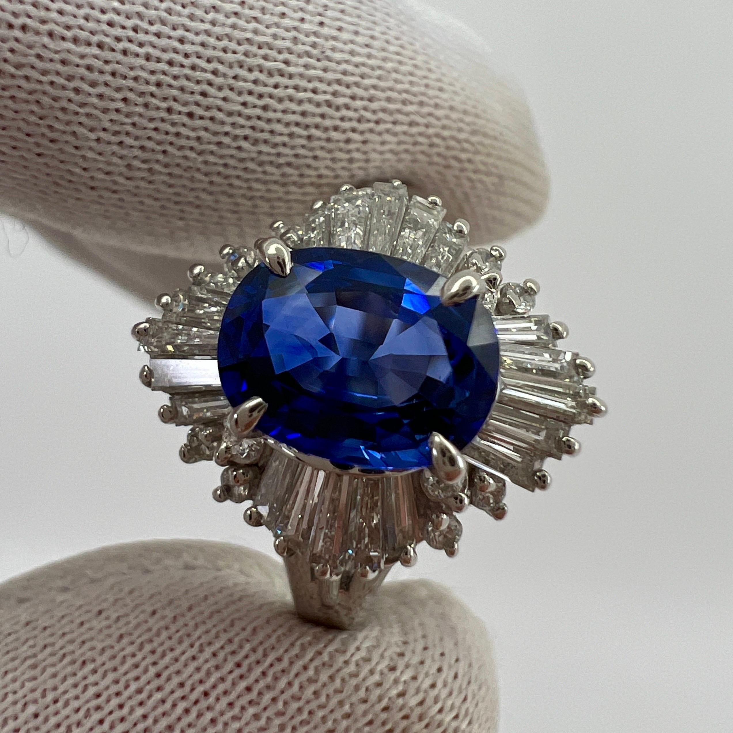 2.06 Carat Ceylon Blue Sapphire Diamond Platinum Ballerina Cocktail Cluster Ring For Sale 6