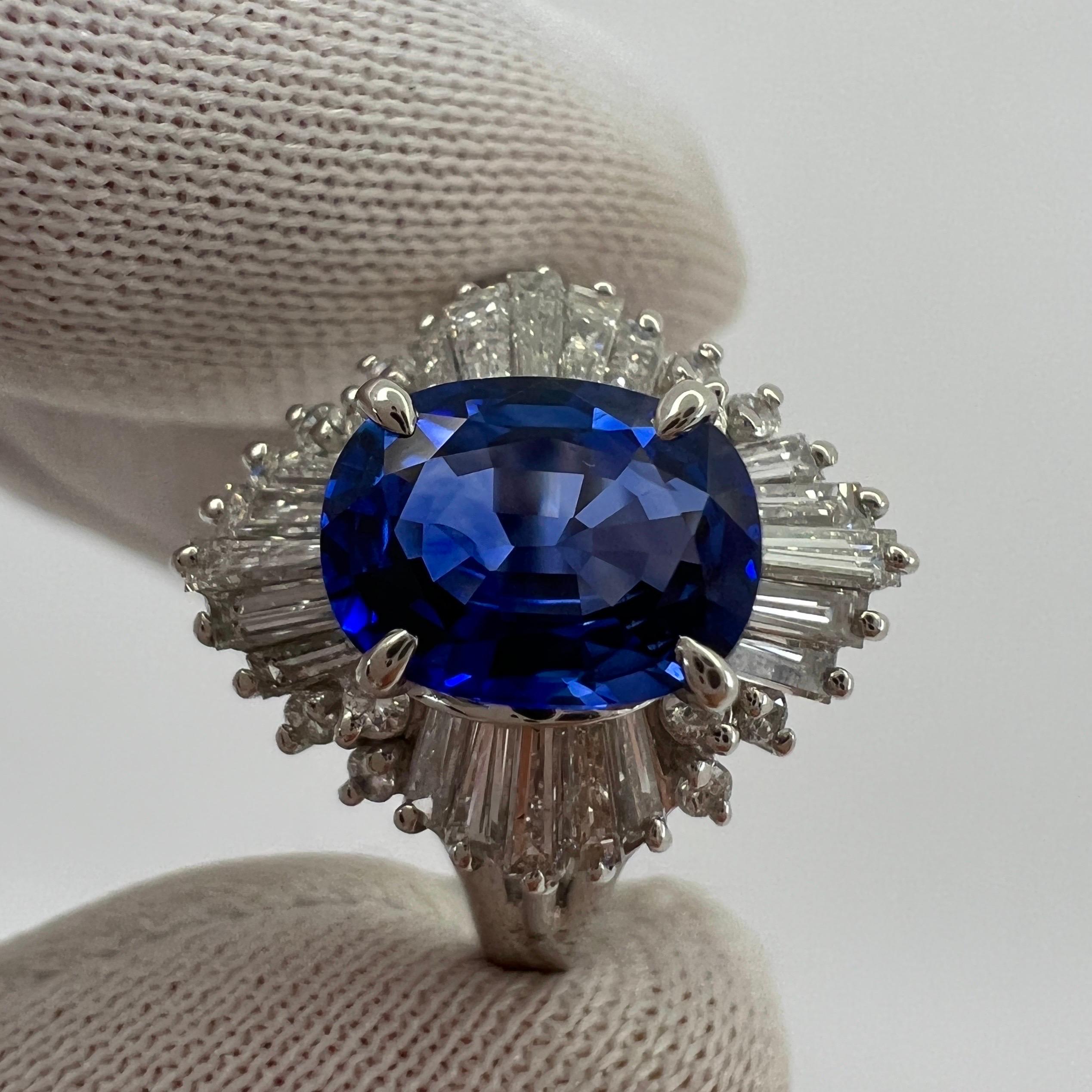 2.06 Carat Ceylon Blue Sapphire Diamond Platinum Ballerina Cocktail Cluster Ring For Sale 7