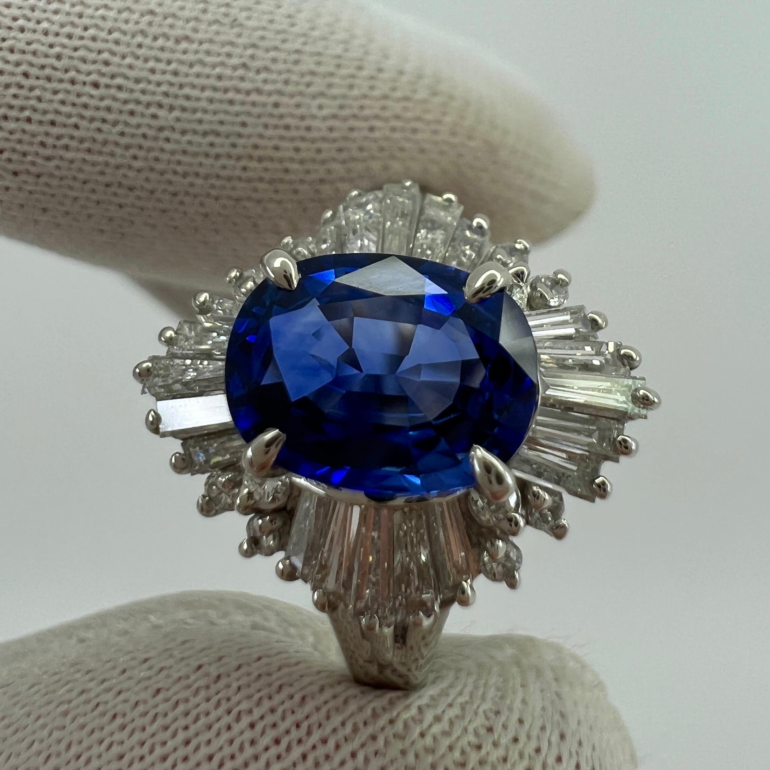2.06 Carat Ceylon Blue Sapphire Diamond Platinum Ballerina Cocktail Cluster Ring For Sale 9