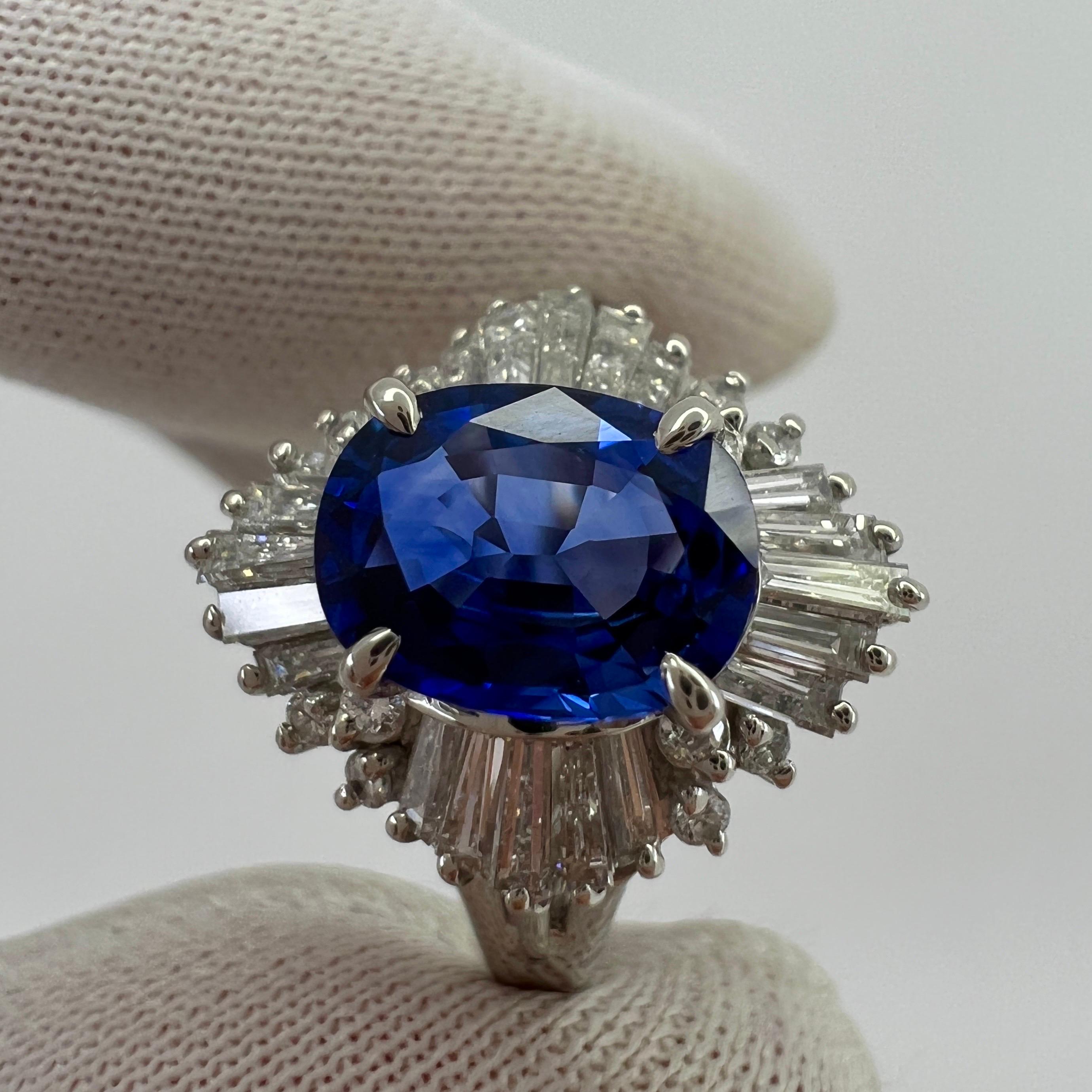 2.06 Carat Ceylon Blue Sapphire Diamond Platinum Ballerina Cocktail Cluster Ring For Sale 10