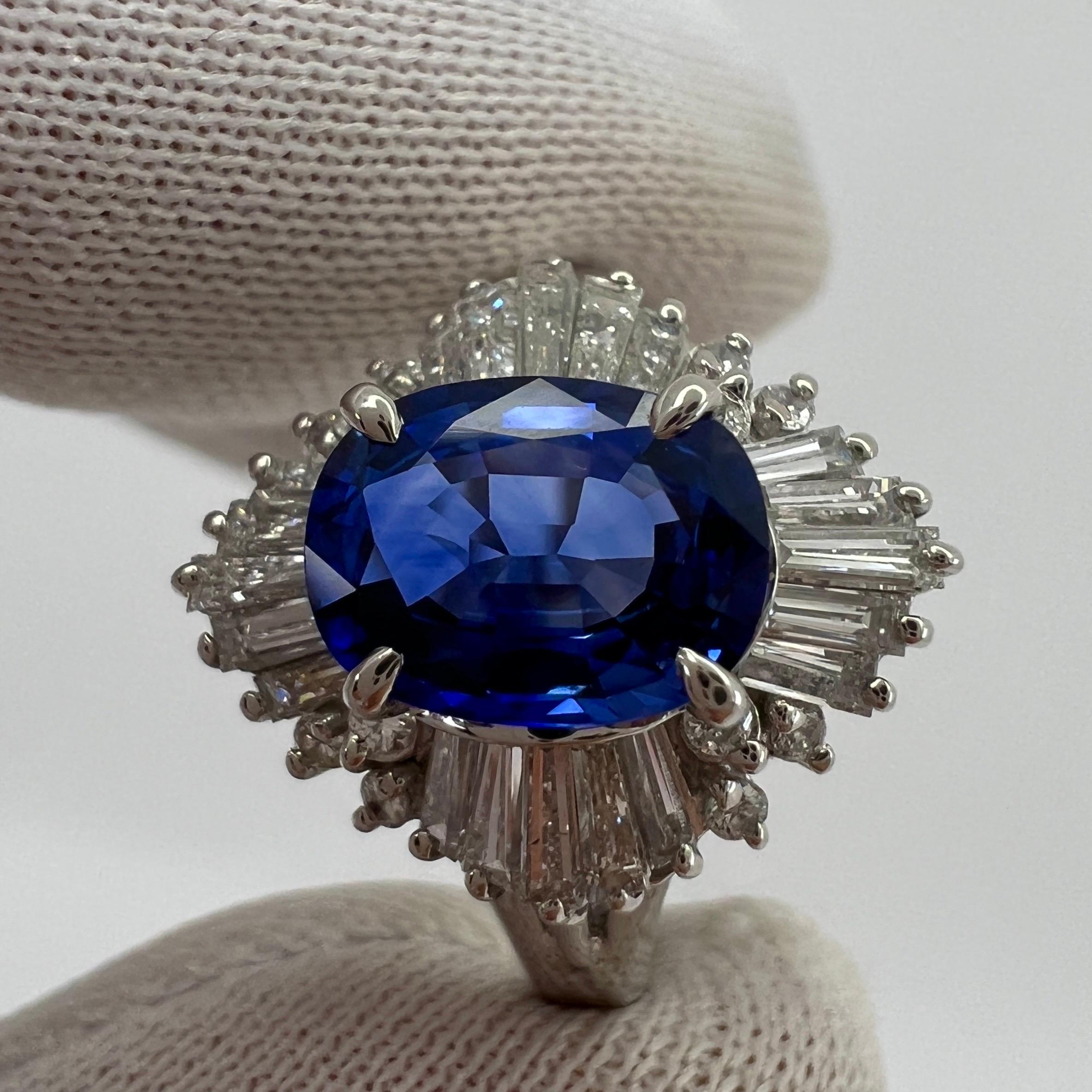 2.06 Carat Ceylon Blue Sapphire Diamond Platinum Ballerina Cocktail Cluster Ring For Sale 11