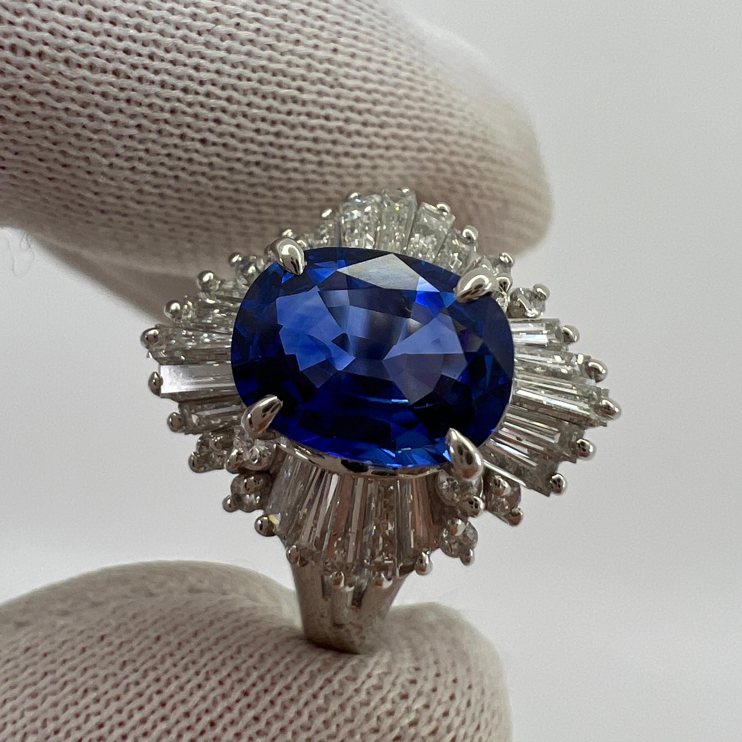 Fine Ceylon Blue Sapphire & Diamond Platinum Cocktail  Ballerina Ring.

2.06 Total carat weight. 1.32 Carat Ceylon sapphire with a stunning vivid blue colour and excellent clarity. Very clean stone. Also has a very good oval cut.
Accented by 0.74ct
