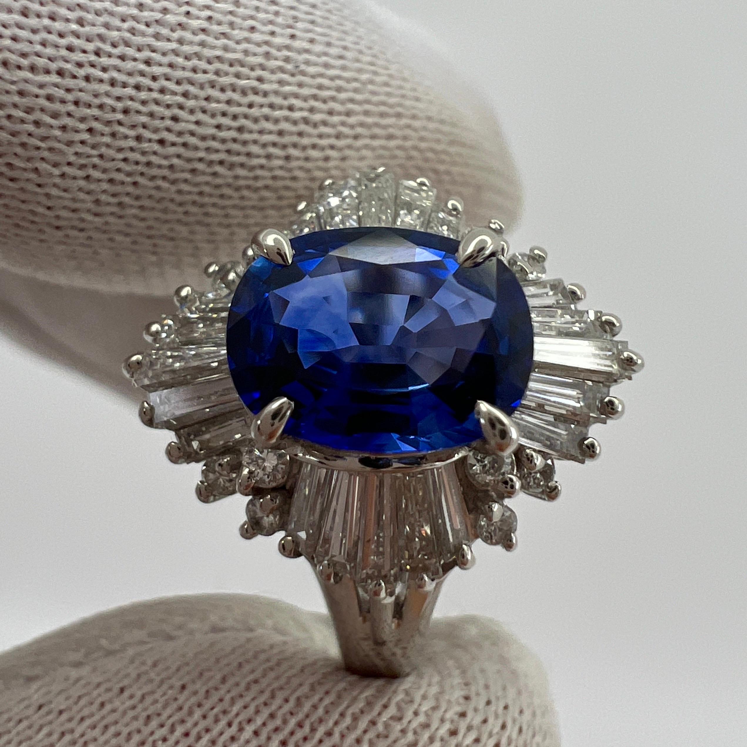 Oval Cut 2.06 Carat Ceylon Blue Sapphire Diamond Platinum Ballerina Cocktail Cluster Ring For Sale