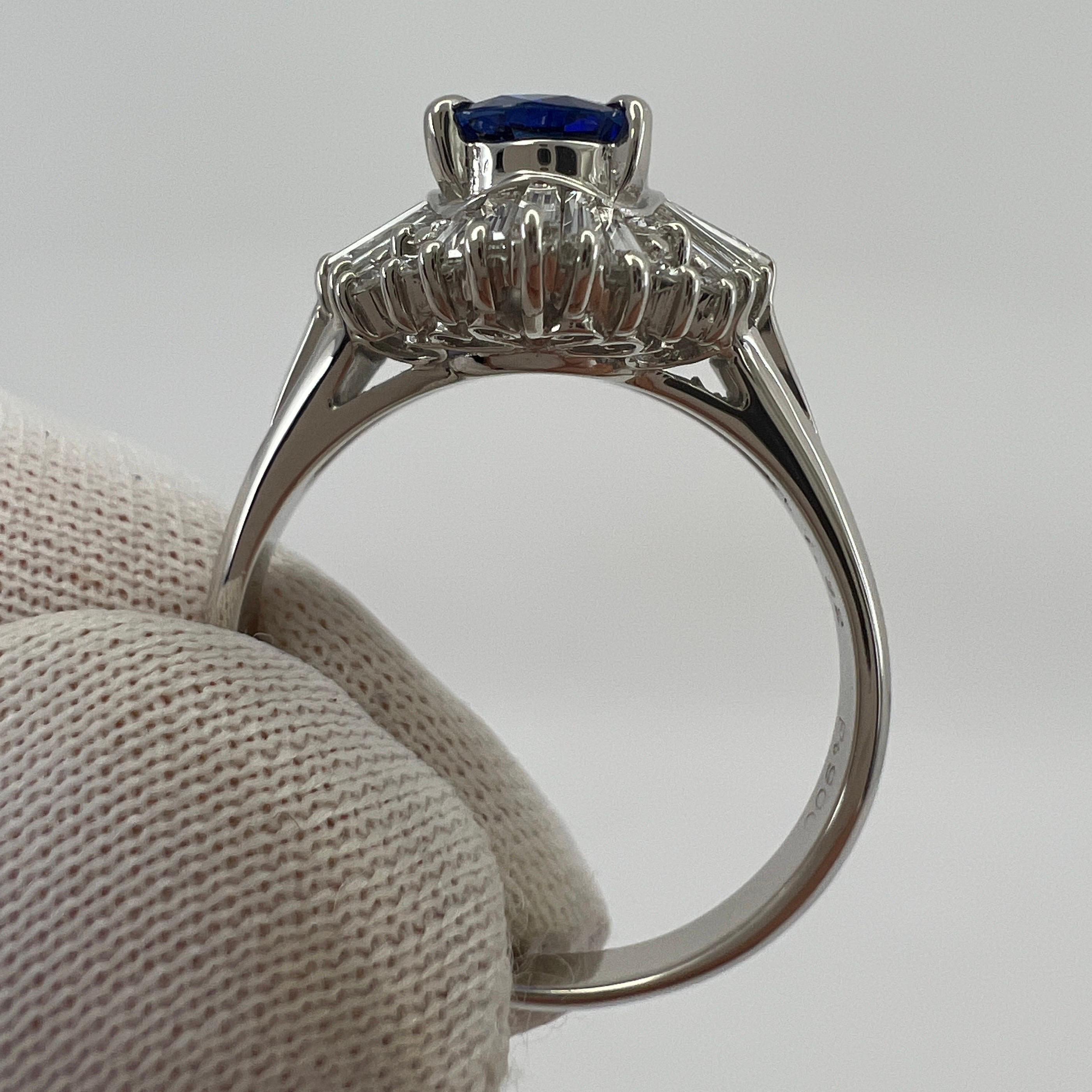 Women's or Men's 2.06 Carat Ceylon Blue Sapphire Diamond Platinum Ballerina Cocktail Cluster Ring For Sale