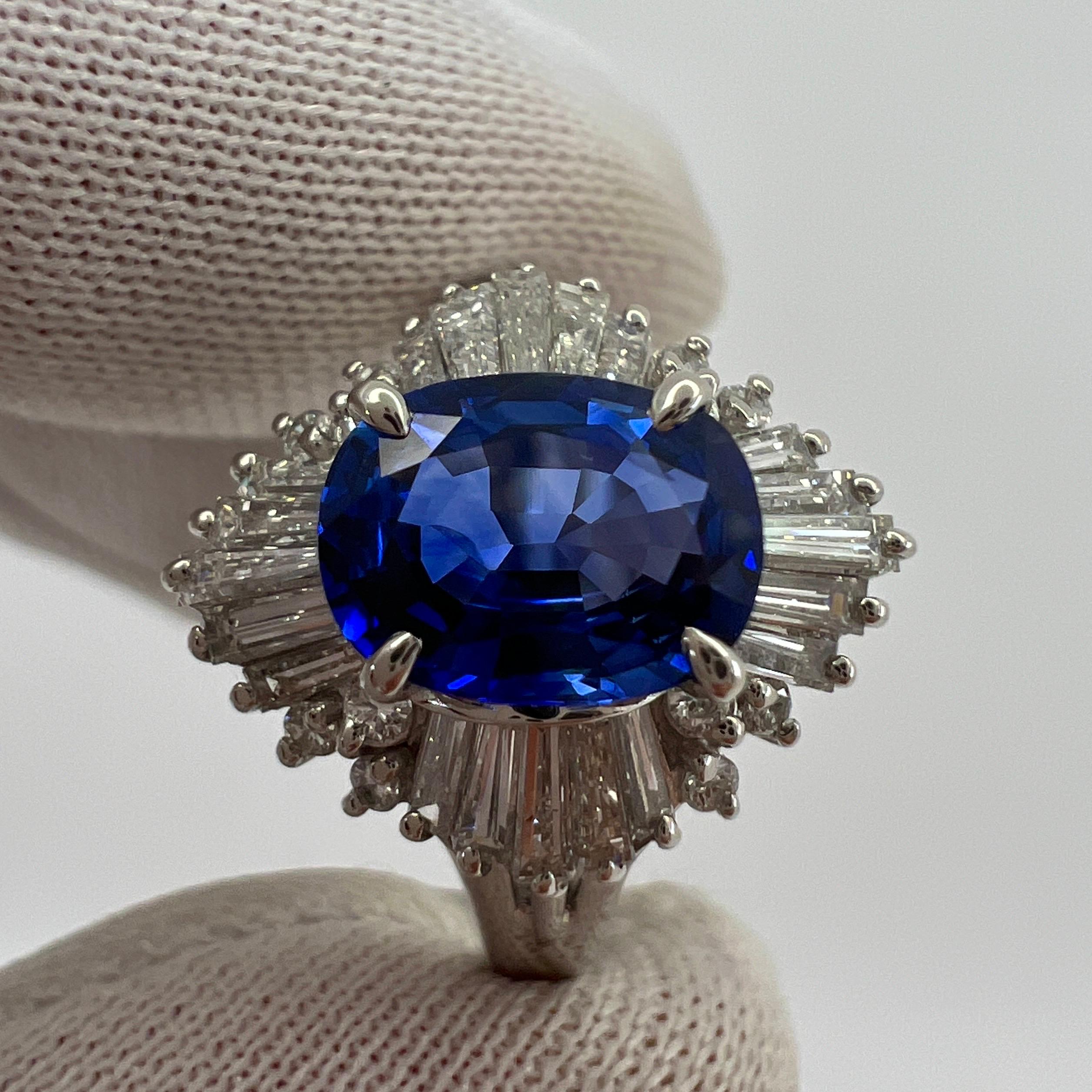 2.06 Carat Ceylon Blue Sapphire Diamond Platinum Ballerina Cocktail Cluster Ring For Sale 2