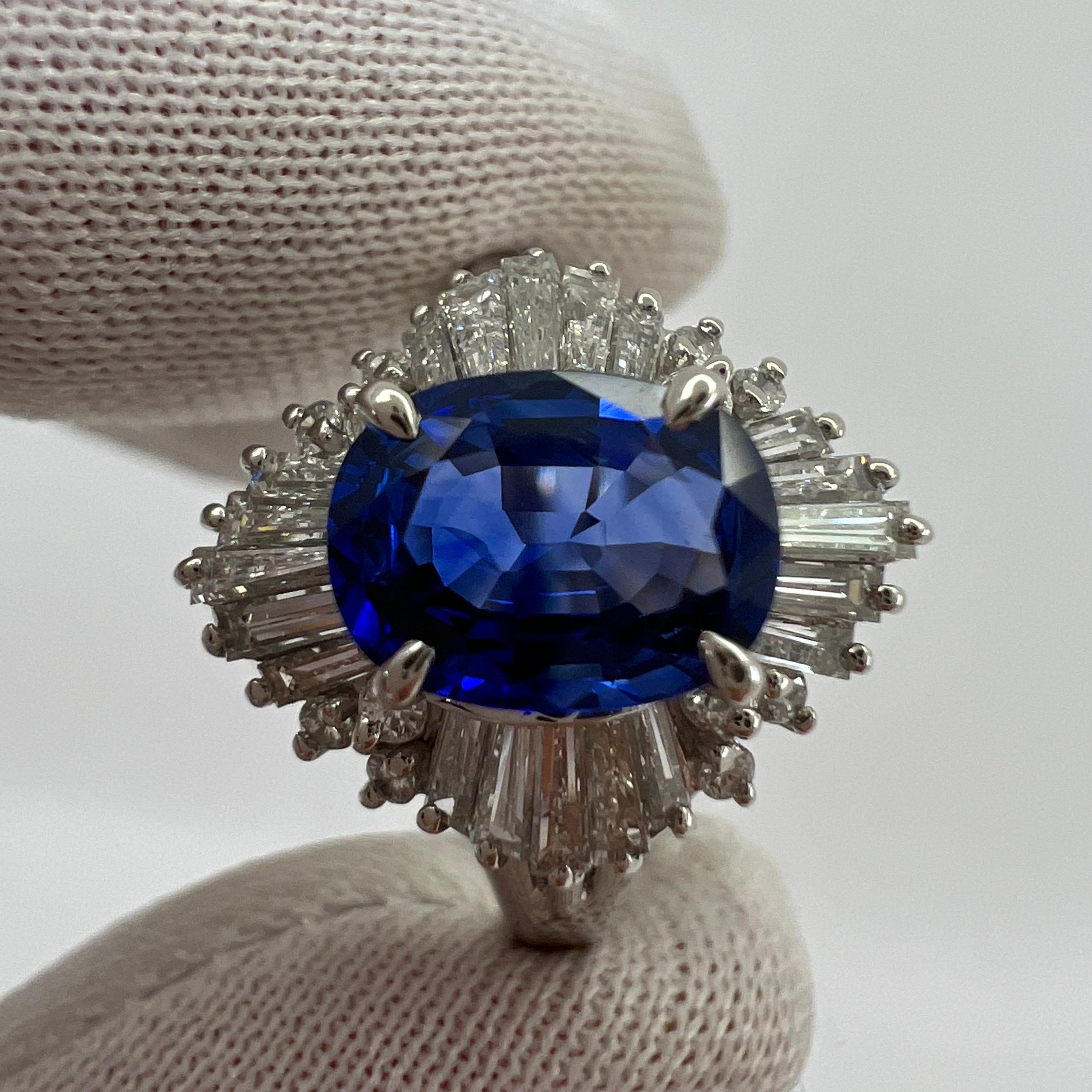 2.06 Carat Ceylon Blue Sapphire Diamond Platinum Ballerina Cocktail Cluster Ring For Sale 3