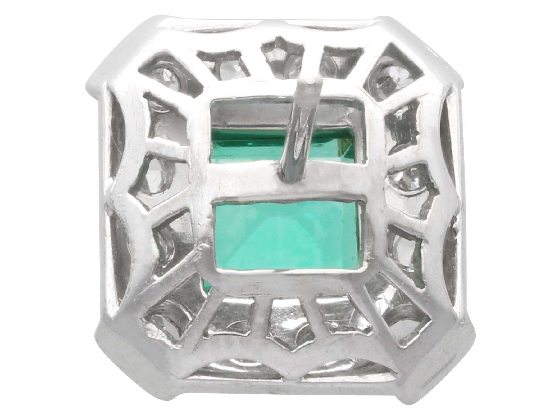 2.06 Carat Colombian Emerald 1.68 Carat Diamond 14k White Gold Cluster Earrings For Sale 1