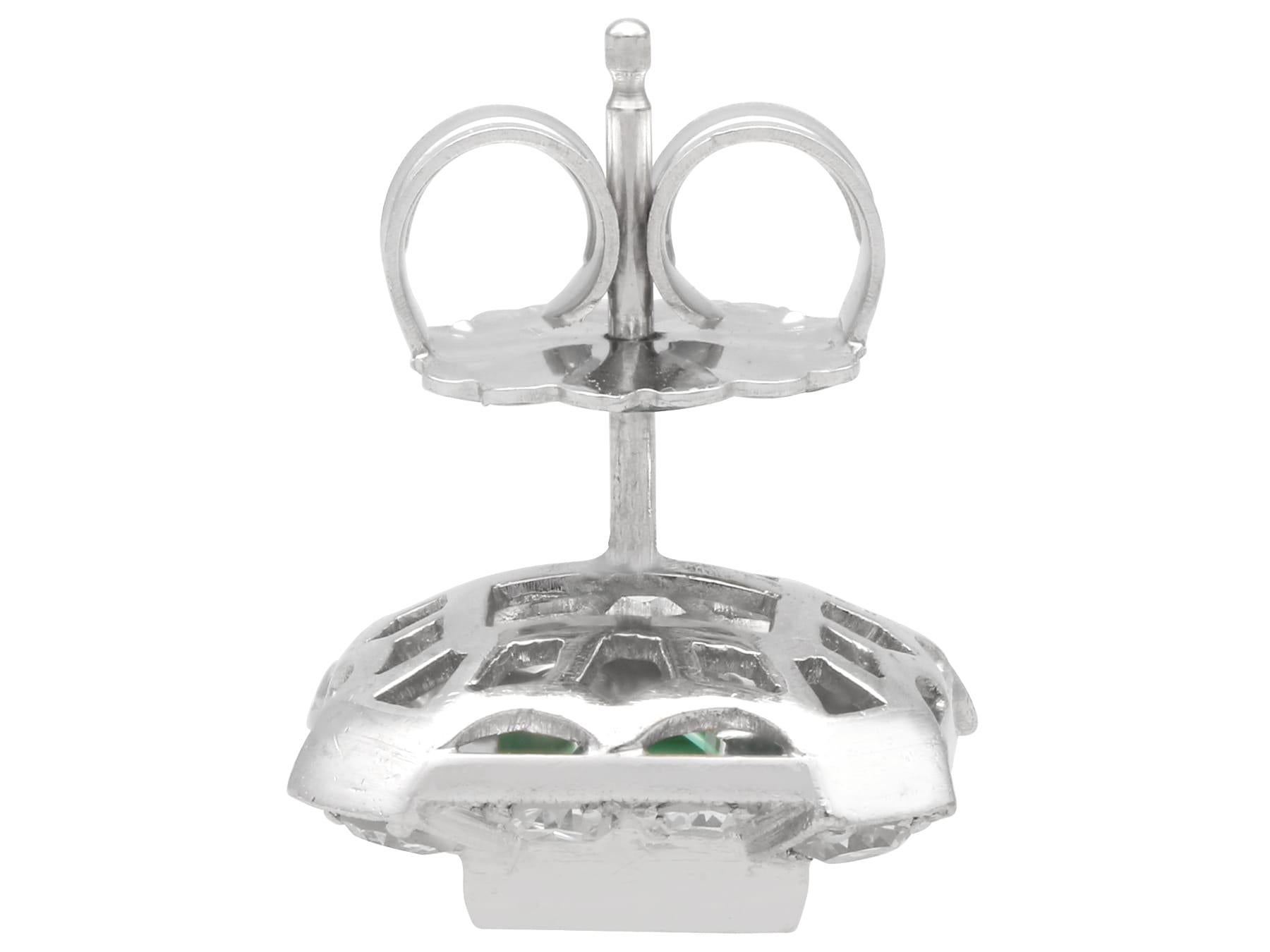 2.06 Carat Colombian Emerald 1.68 Carat Diamond 14k White Gold Cluster Earrings For Sale 2