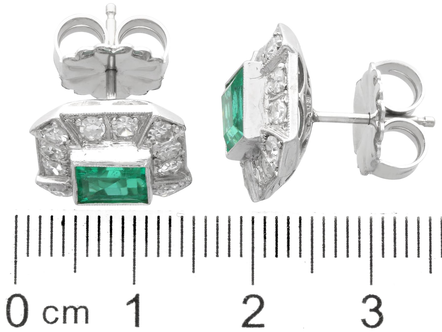 2.06 Carat Colombian Emerald 1.68 Carat Diamond 14k White Gold Cluster Earrings For Sale 3