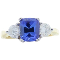 2.06 Carat Cushion Tanzanite and Diamond Yellow Gold Cocktail Ring