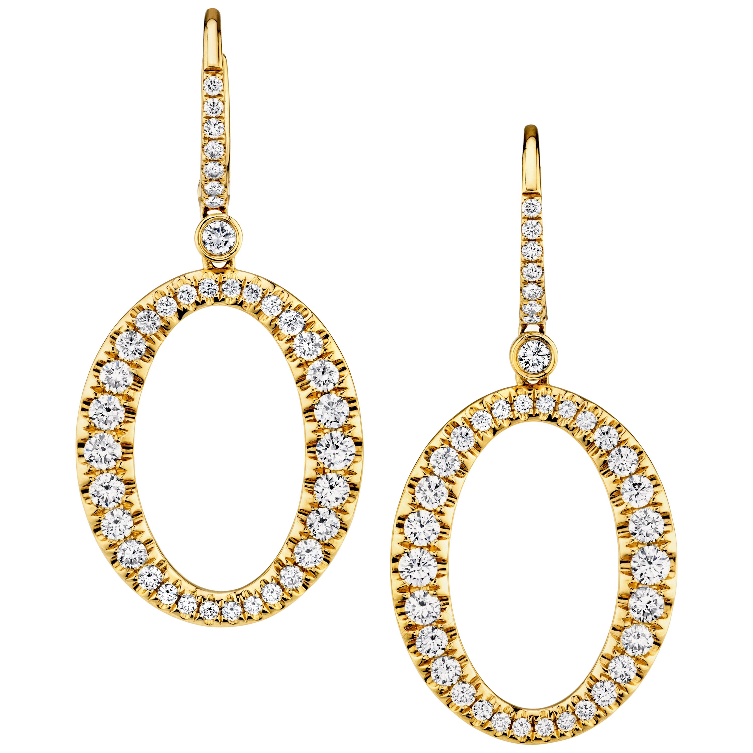 Pendants d'oreilles en or jaune avec diamants en forme de « O », 2,06 carats au total