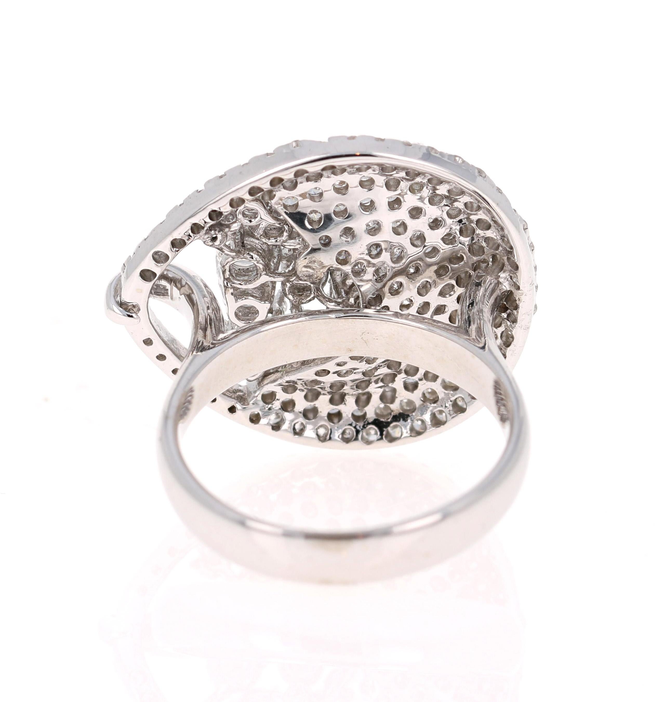 Round Cut 2.06 Carat Diamond Cocktail 14 Karat White Gold Ring For Sale