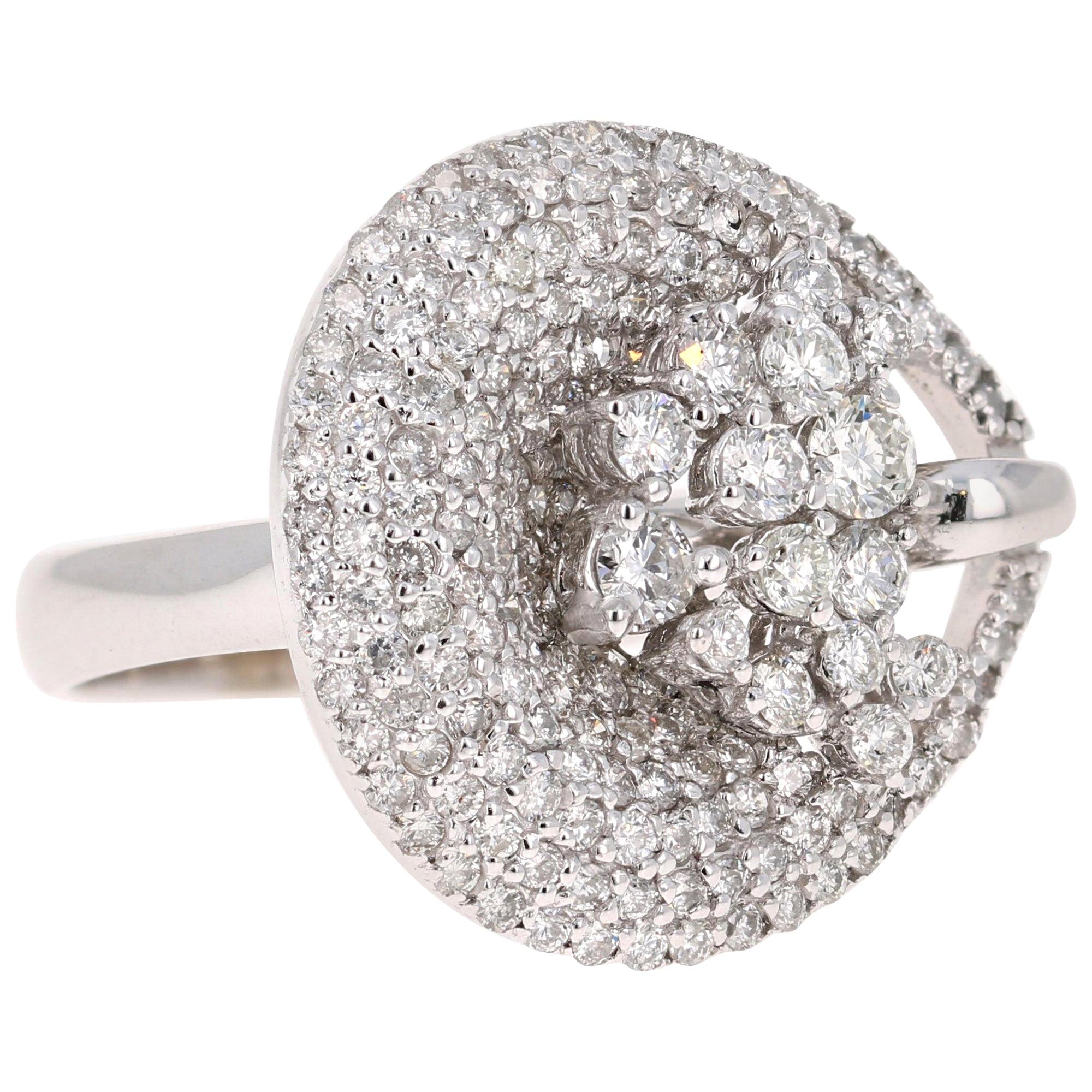 2.06 Carat Diamond Cocktail 14 Karat White Gold Ring For Sale