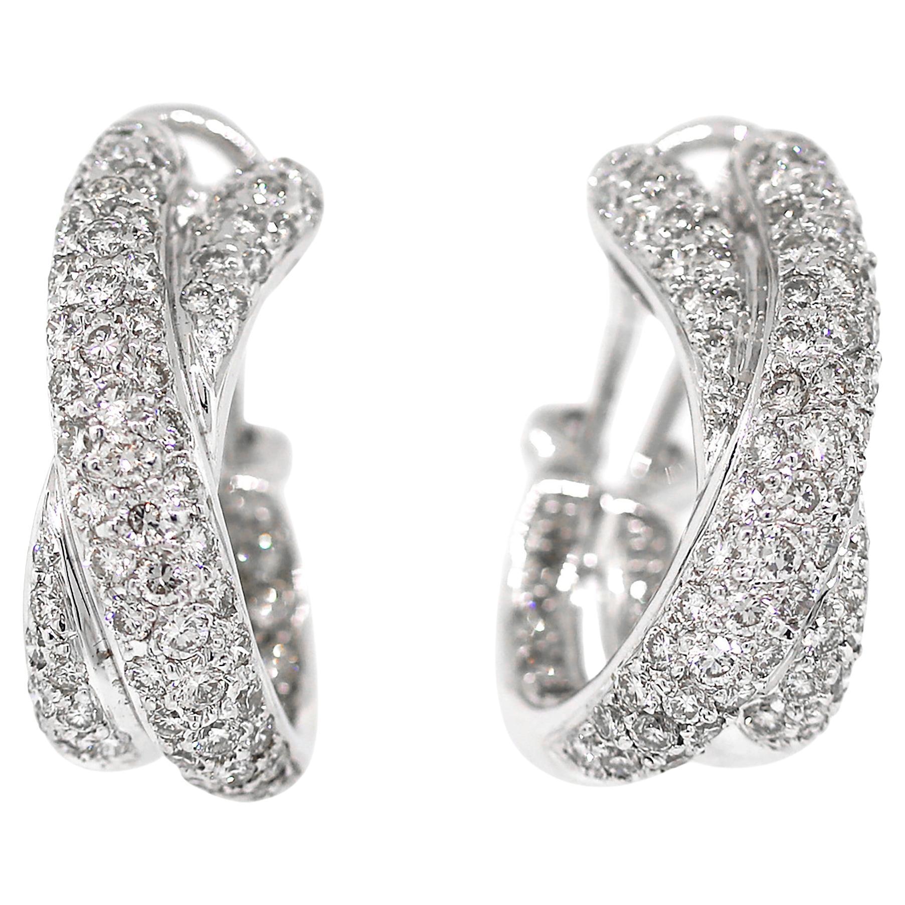 2.06 carat Diamond Crossover Earrings in 18 kt White Gold For Sale