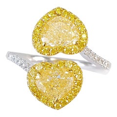 2.06 Carat Double Heart-Shaped Fancy Yellow Diamond Bypass Ring 18K G