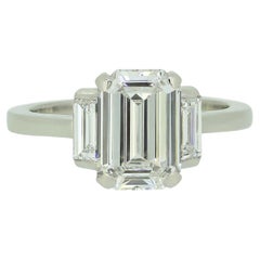 2.06 Carat Emerald Cut Diamond Three-Stone Ring