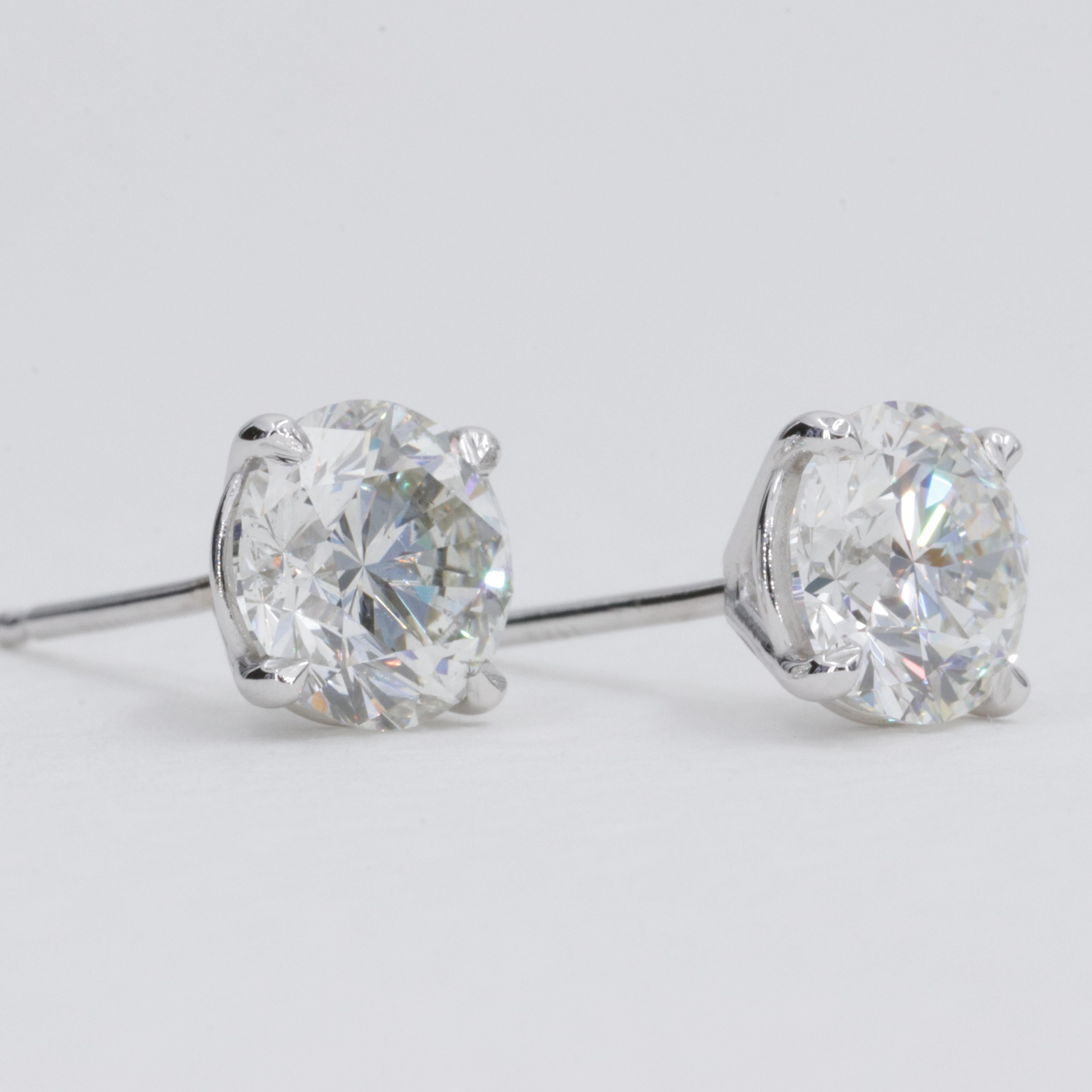 Modern 2.06 Carat GIA Natural Diamond Stud Earrings in White Gold 4 Prong Settings For Sale