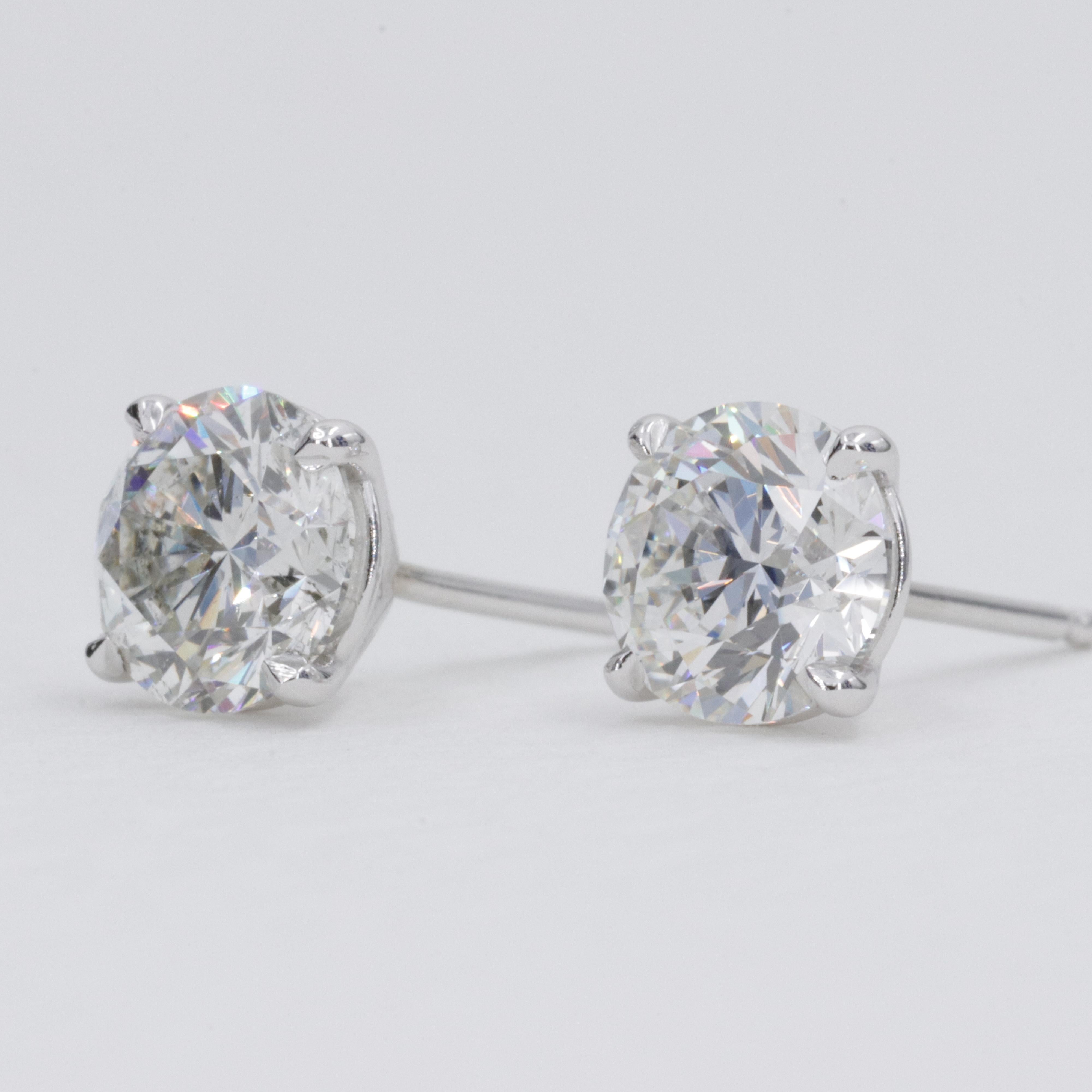 Round Cut 2.06 Carat GIA Natural Diamond Stud Earrings in White Gold 4 Prong Settings For Sale
